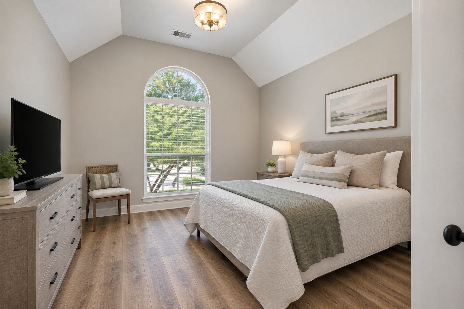 A generously sized secondary bedroom offers abundant natural light, luxury vinyl plank flooring, and a comfortable retreat for family or overnight guests.
