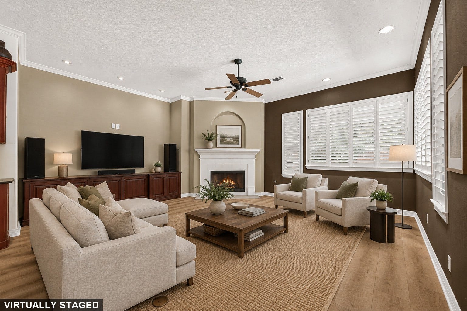 63 Harbor View Drive, Sugar Land, TX 77479 Virtually staged living room