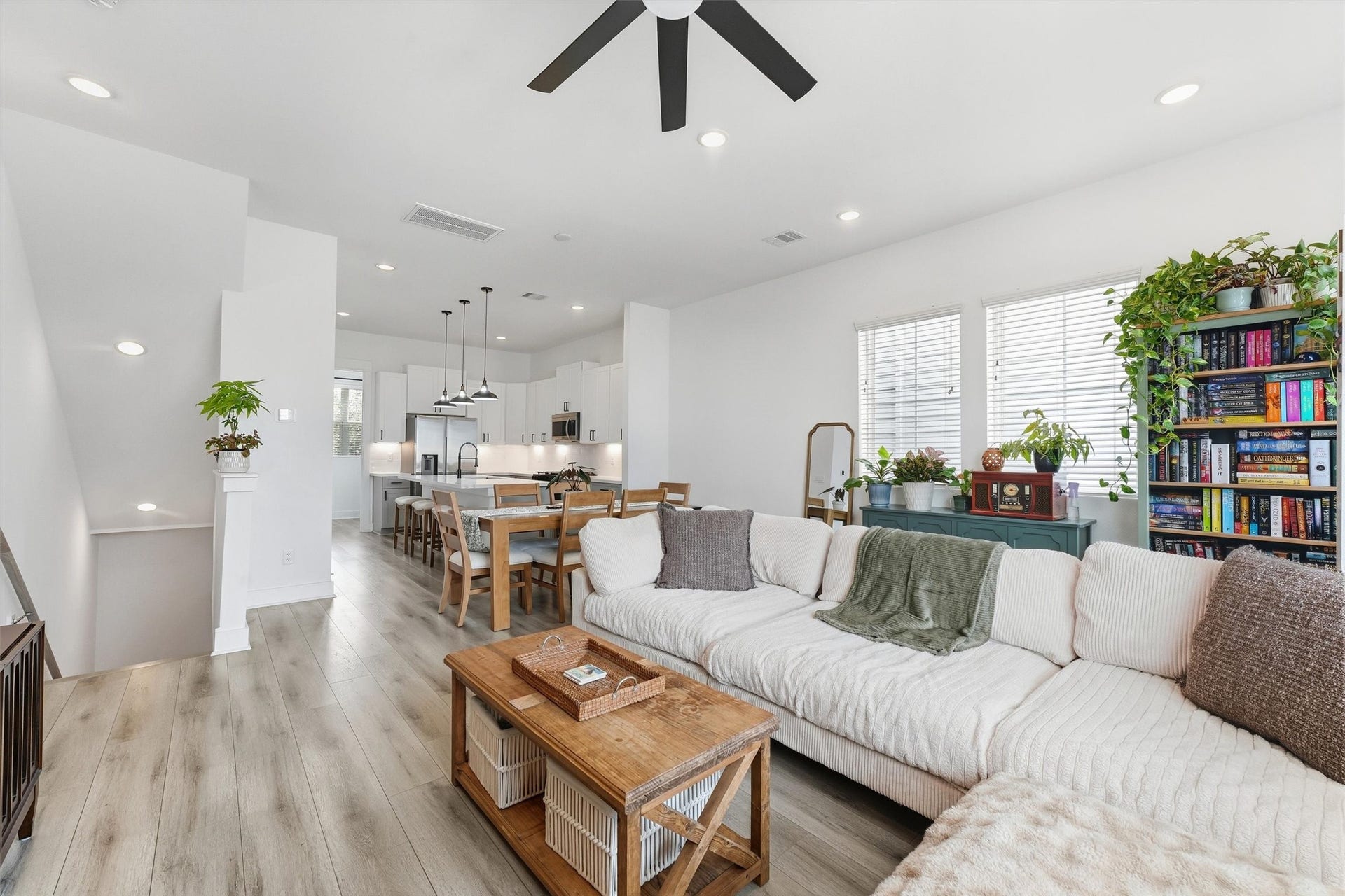 Open concept living and kitchen area.