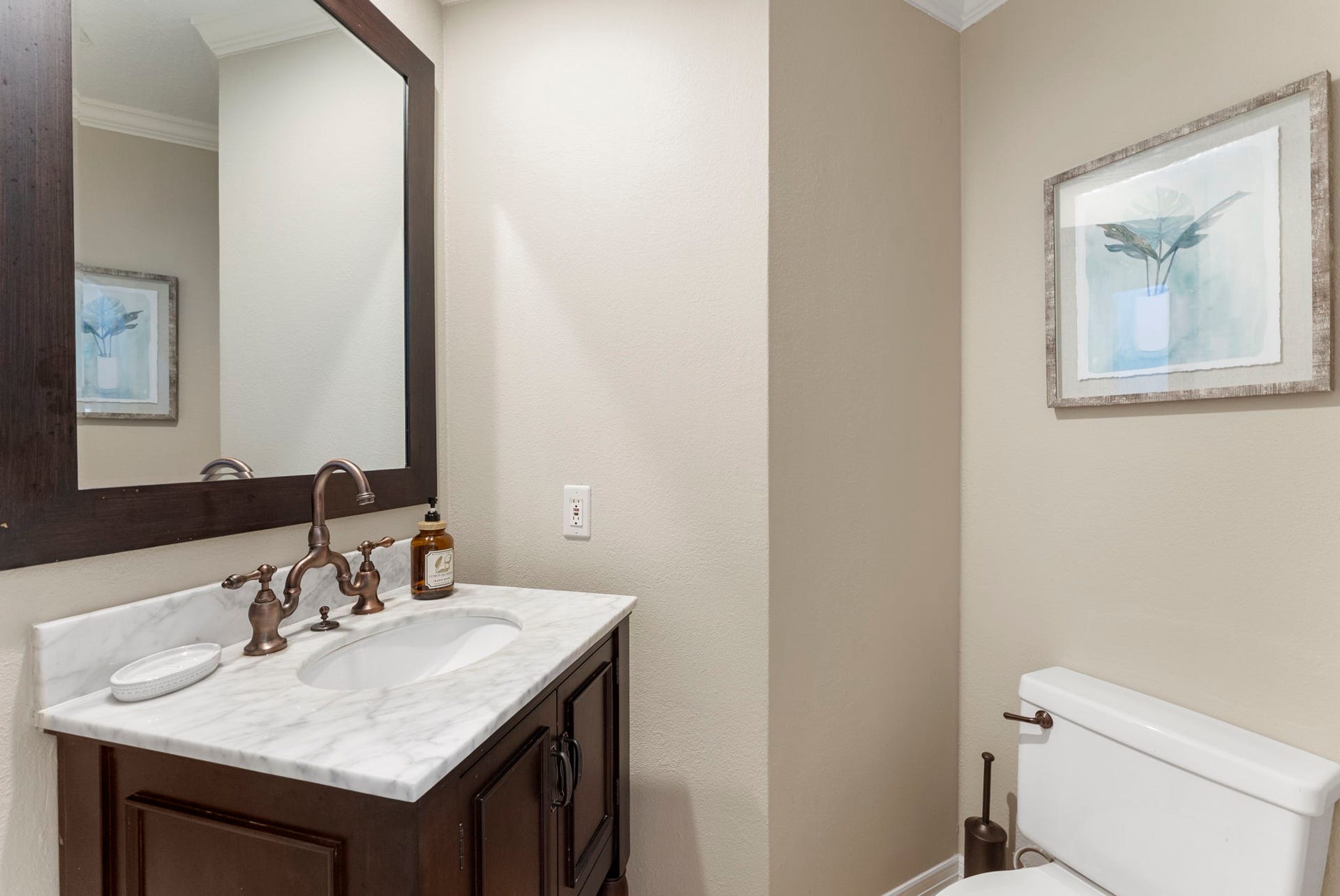 On the first floor, there is a half bathroom available.