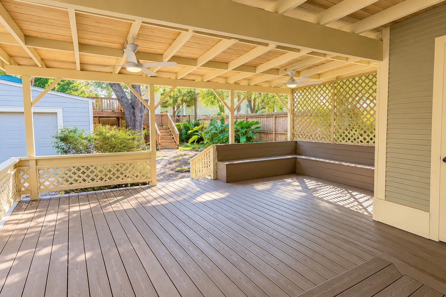 Covered backdoor deck perfect space for grilling, relaxing and outdoor entertaining