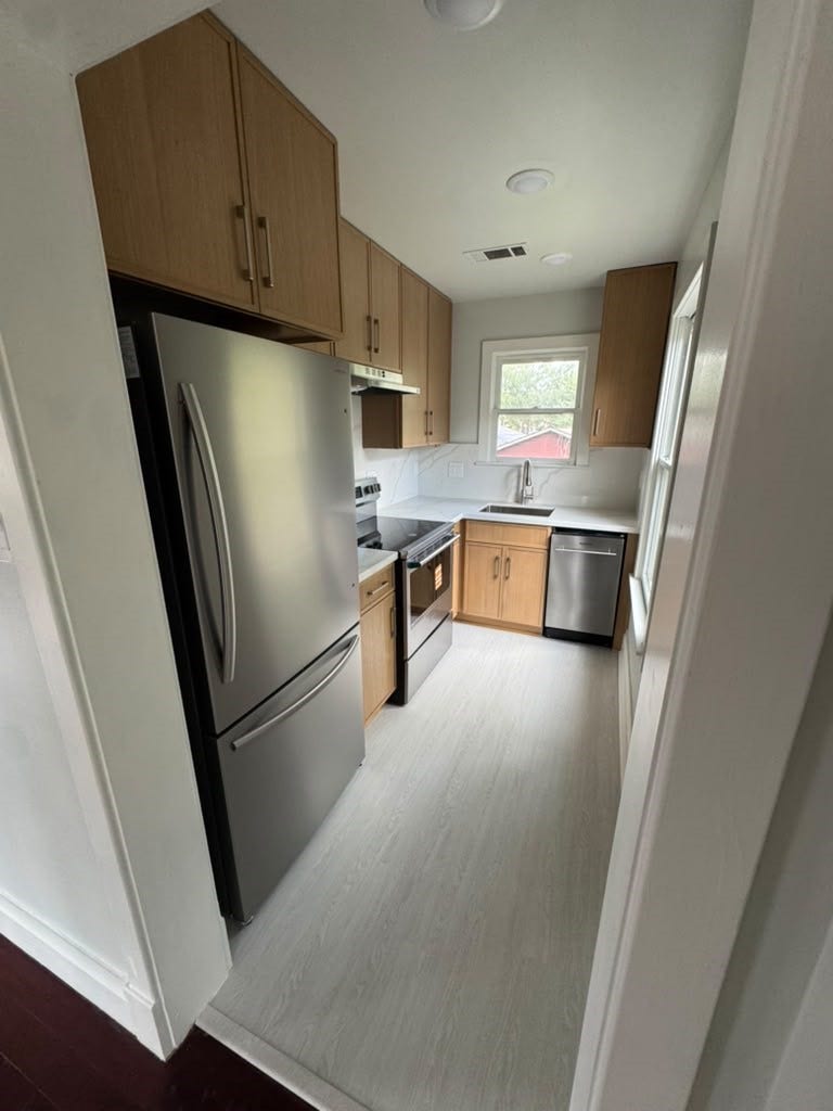 Fully renovated kitchen in the garage apartment.