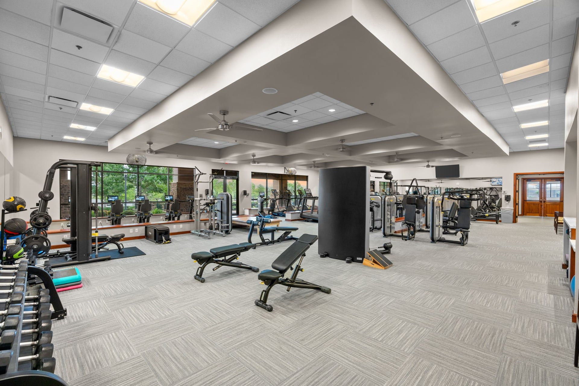Enjoy round-the-clock access to a modern fitness center equipped with top-tier workout machinery