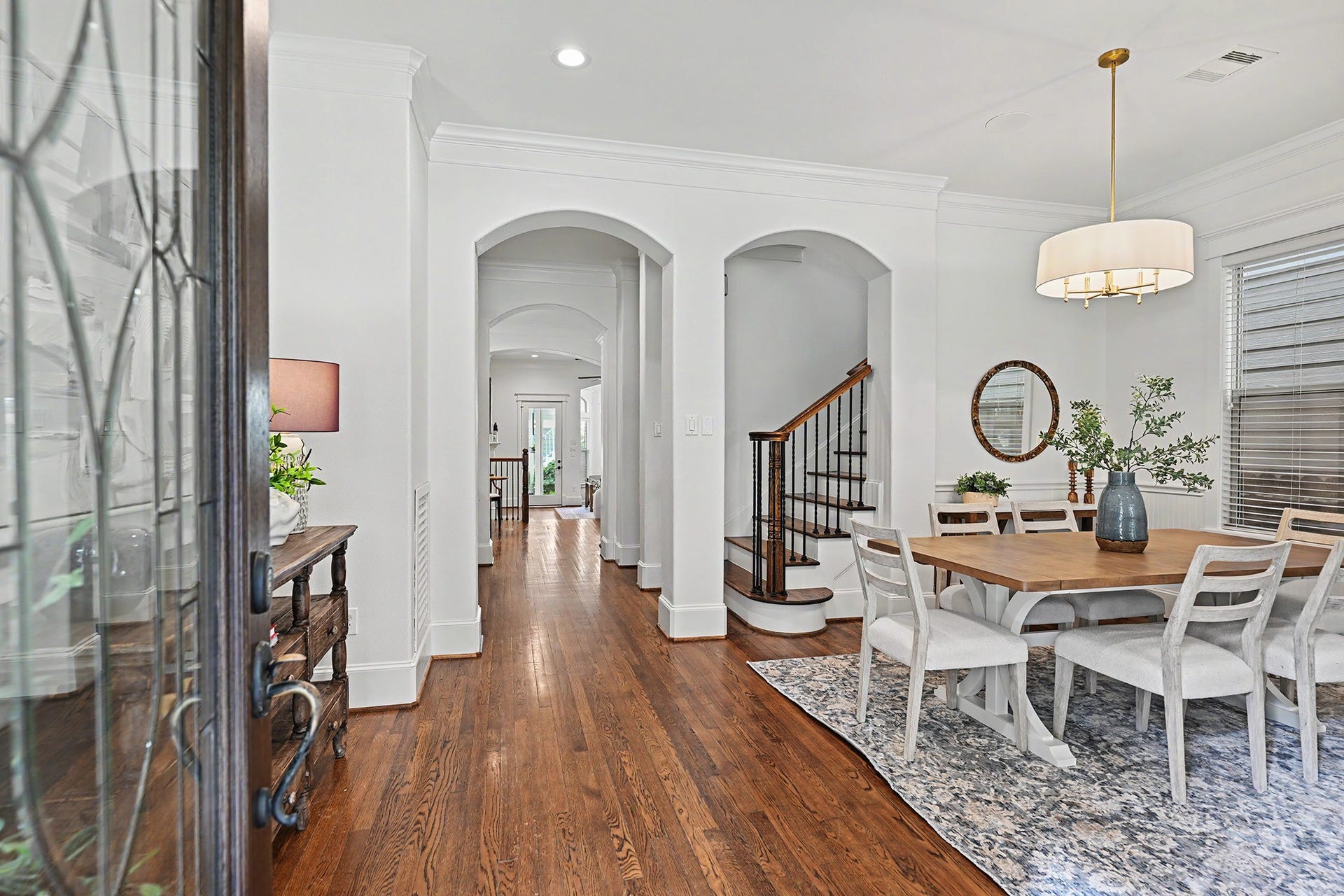 Once inside you are greeted by hardwood floors and high ceilings.