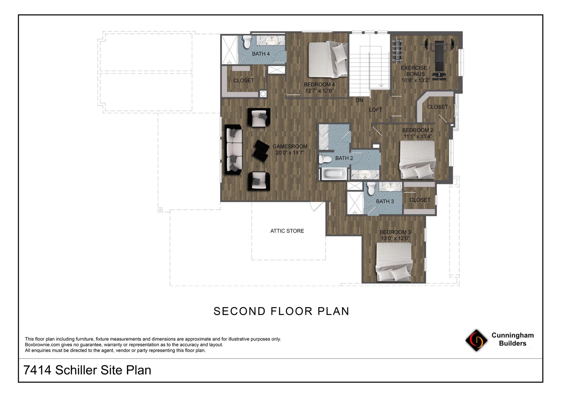 7414 Schiller Street, Houston, TX 77055 2nd floor rendering to show space and layout. Buyer/buyer's agent to confirm all specs