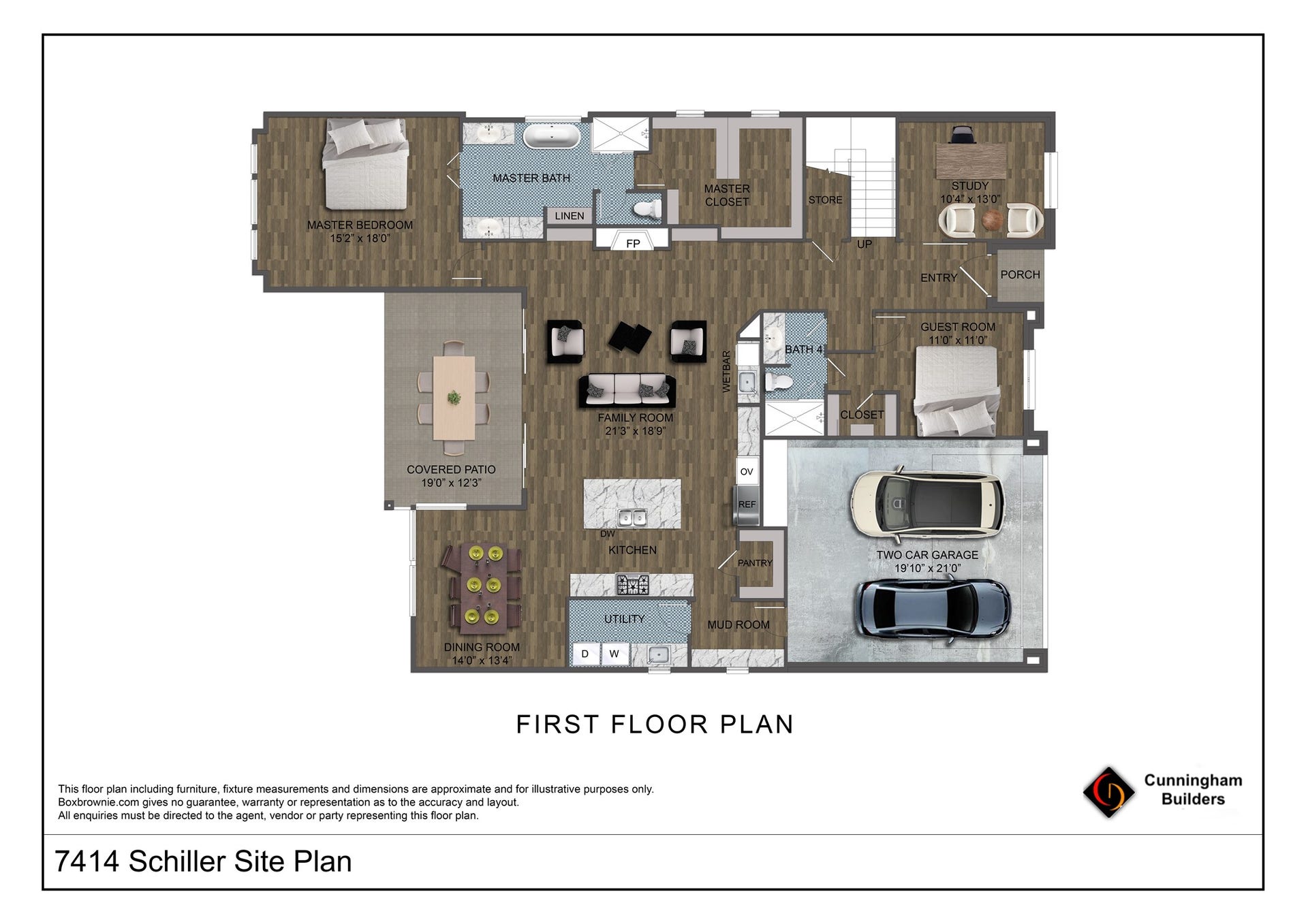 7414 Schiller Street, Houston, TX 77055 1st floor rendering to show space and layout. Buyer/buyer's agent to confirm all specs