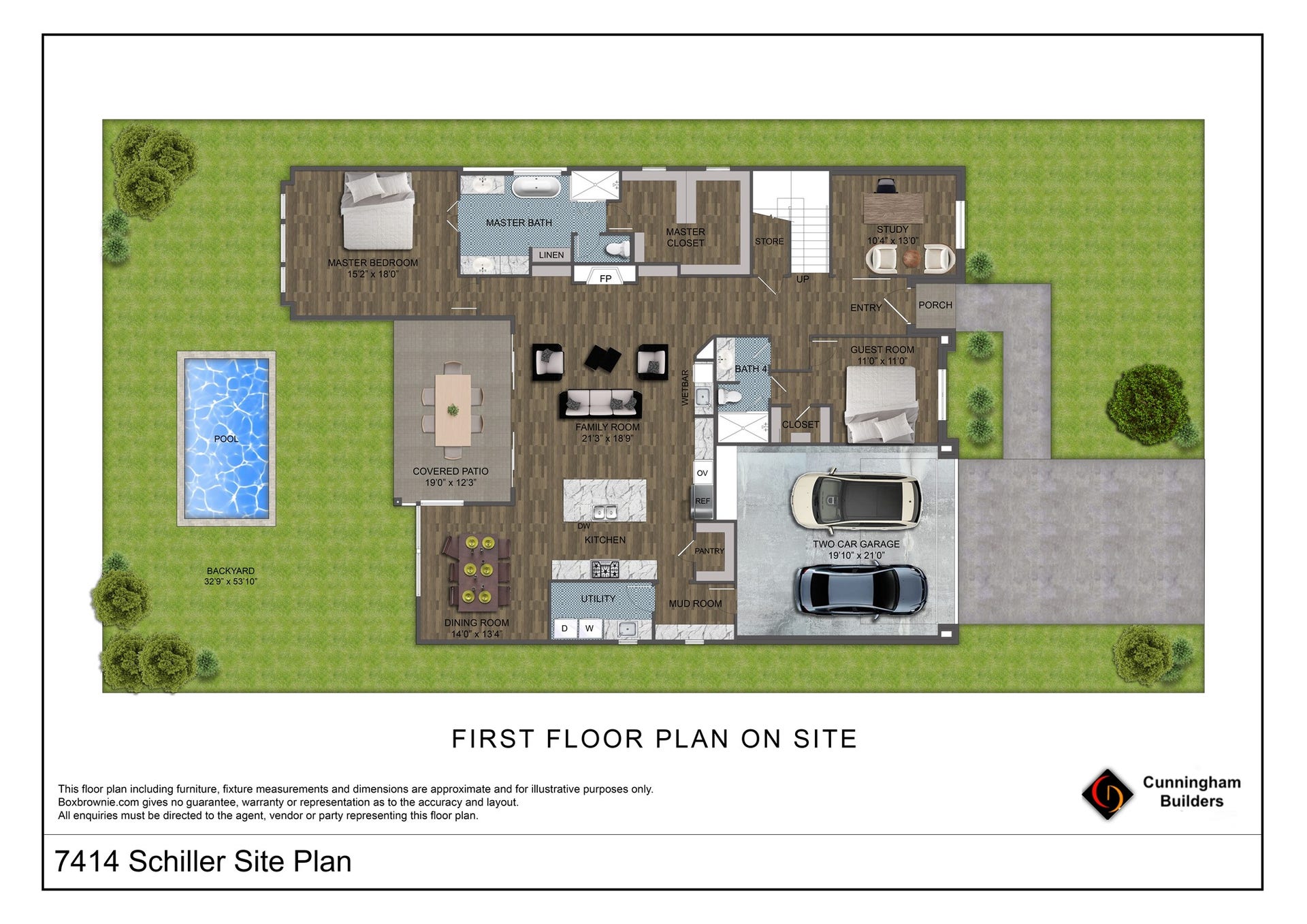 7414 Schiller Street, Houston, TX 77055 Site plan rendering to show space and layout. Pool no included. Buyer/buyer's agent to confirm all specs
