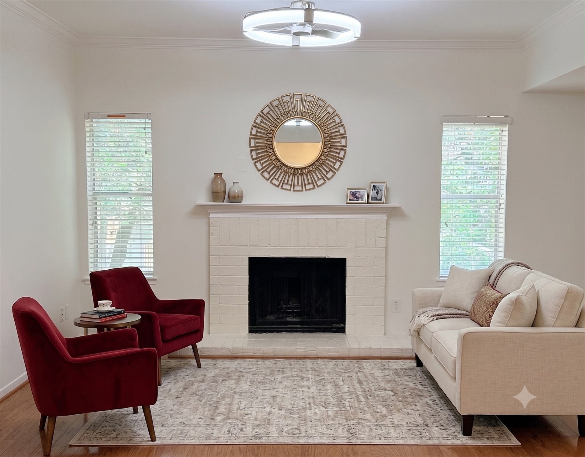 Virtually staged fireplace area