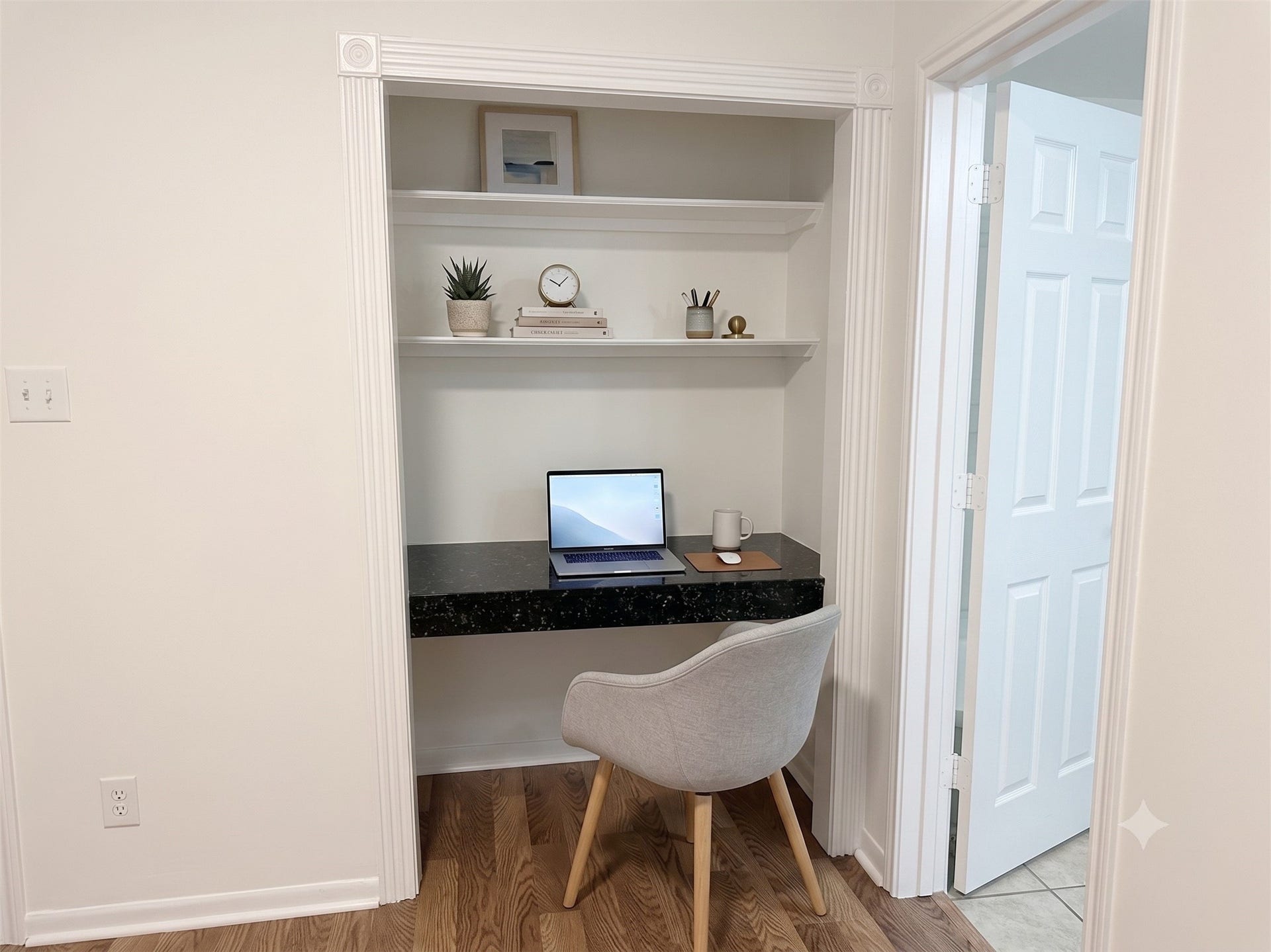 Desk area located in secondary bedroom.  Virtually staged.
