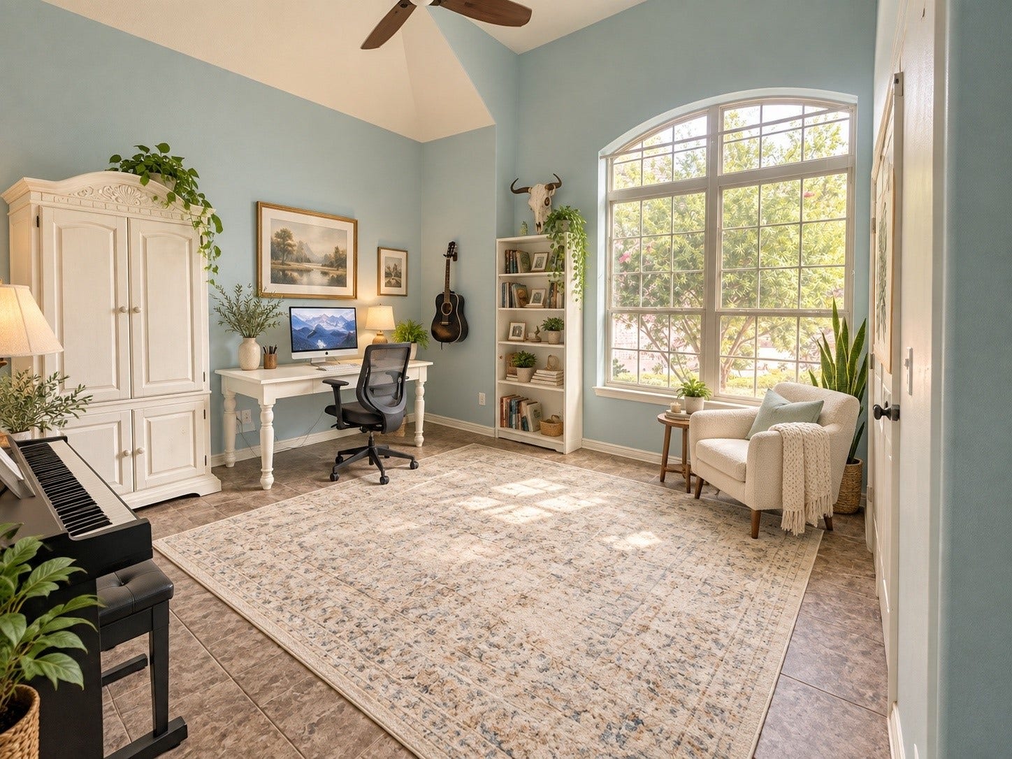 6902 Ladera Lane, Missouri City, TX 77459 Spacious home office/flex room with soaring ceilings, impressive arched window and abundant natural lightperfect for working from home, music, hobbies or a quiet retreat.