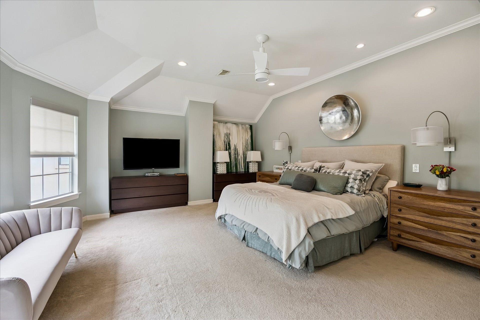 Here is a view of the master bedroom from the doorway leading to the bathroom.