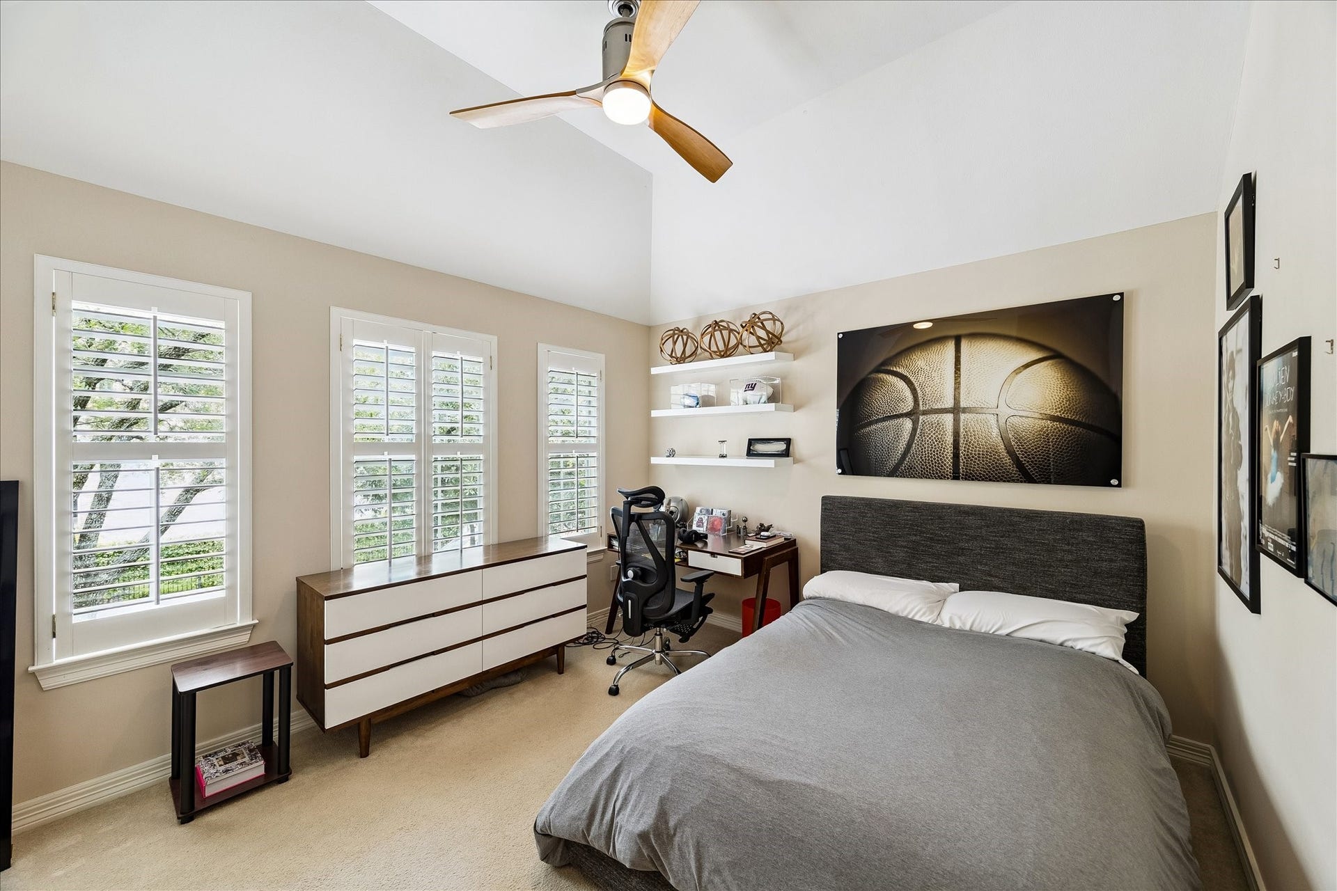 This bedroom is situated in the southwest corner of the home.