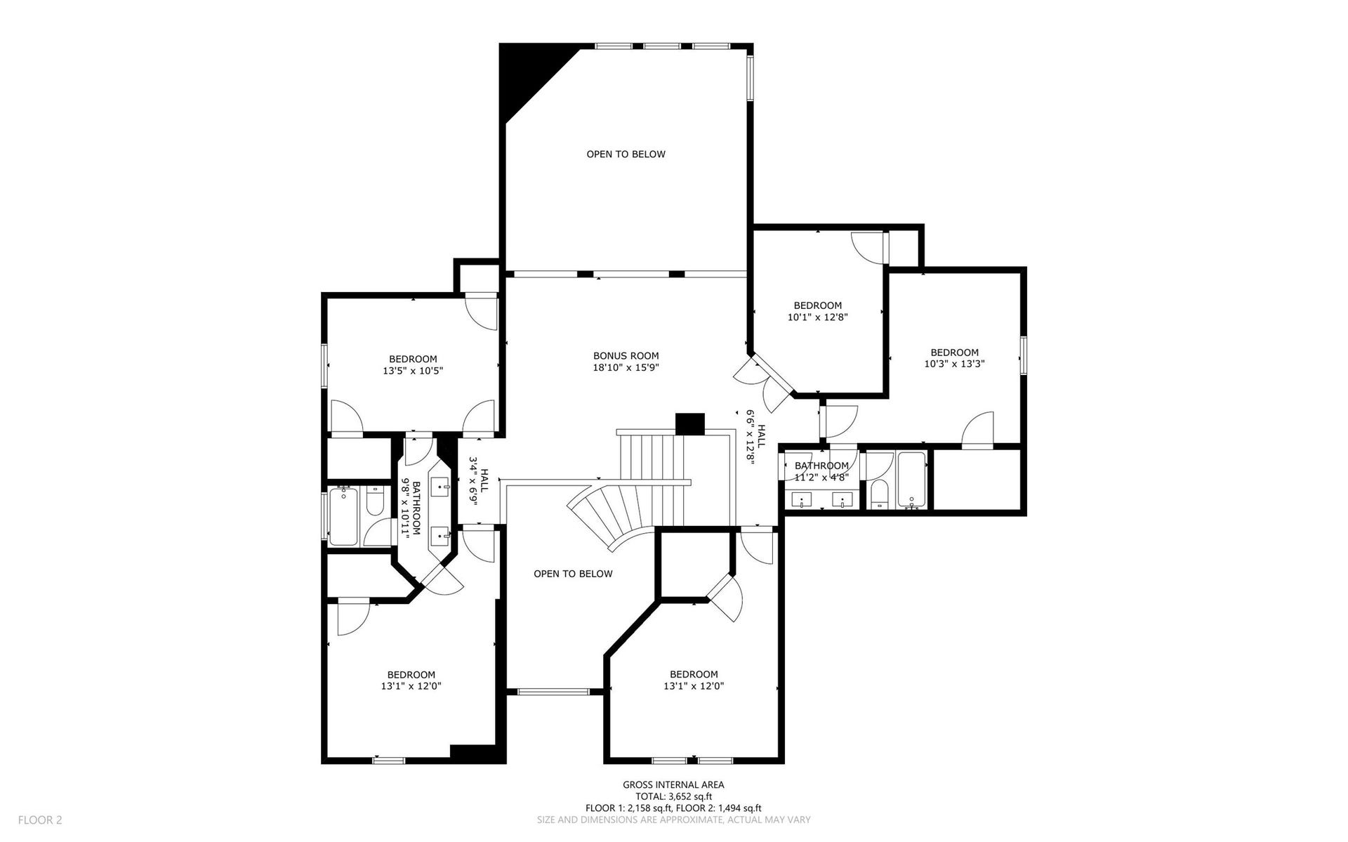 436 Old Orchard Court, Dickinson, TX 77539 Second floor floorplan - bedroom 10'1 x 12'8 is a media room but is currently being used as a child's room