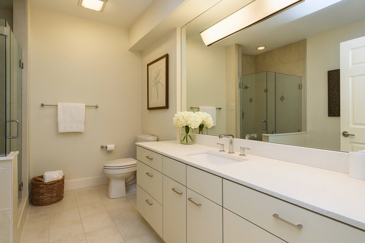 3027 Bissonnet Street, Houston, TX 77005 In the primary bathroom (digitally staged), youll find dual vanities, abundant storage, and a walk-in glass shower that feels bright and refreshing.