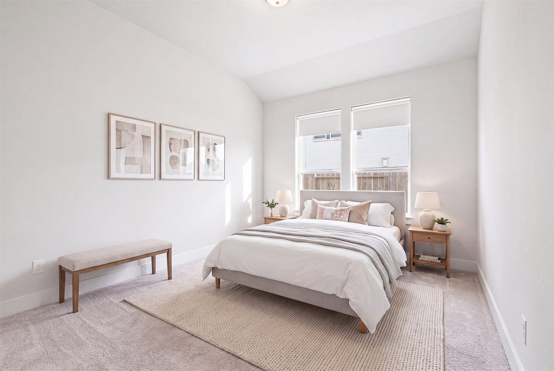 This bedroom features plush carpeting, classic dome lighting, and windows with roller shades, creating a cozy and comfortable space to unwind. *Virtually staged