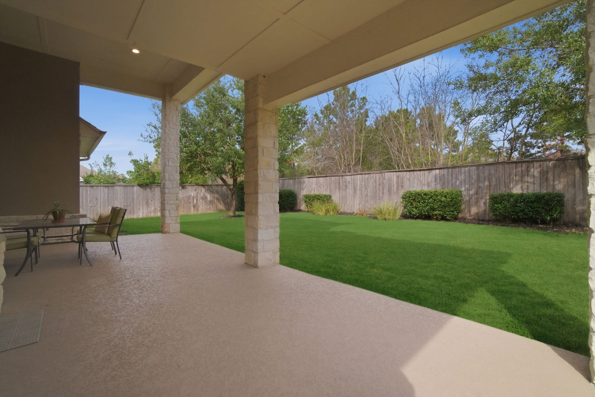 75 W Sawyer Ridge Drive, The Woodlands, TX 77389 Great outdoor patio with recessed lighting.
