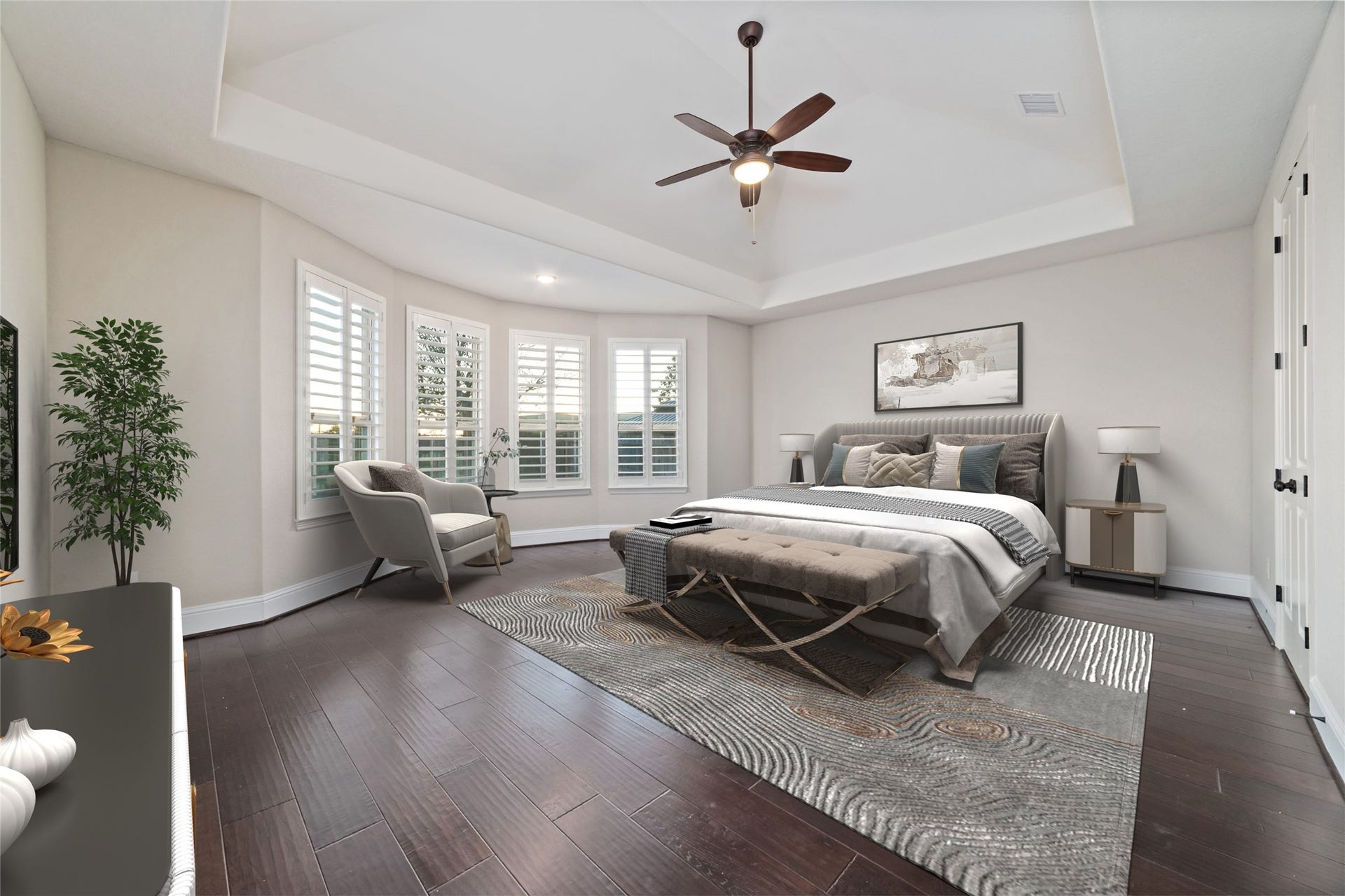 virtual staged primary bedroom