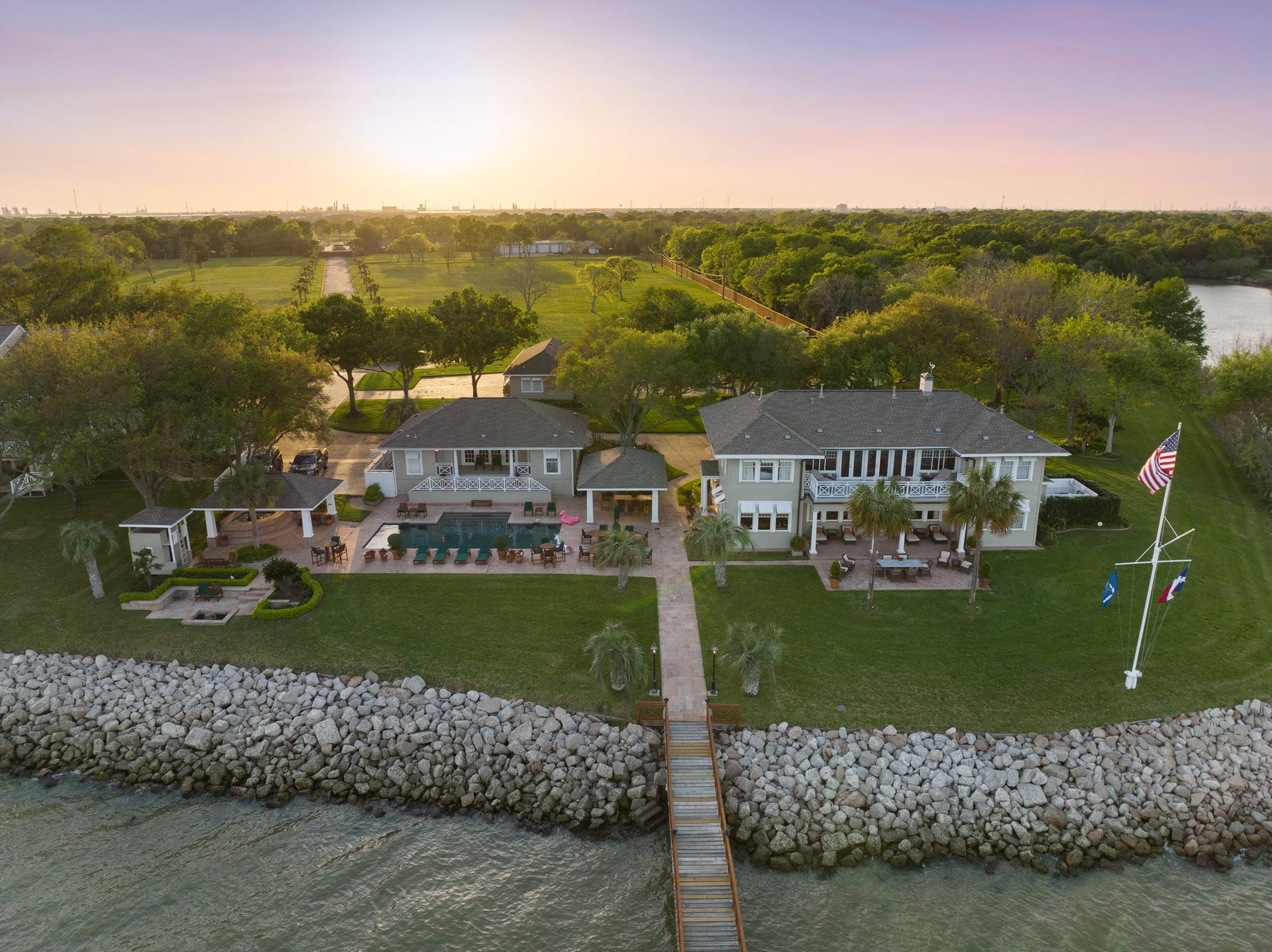 Aerial view of property from bay side.