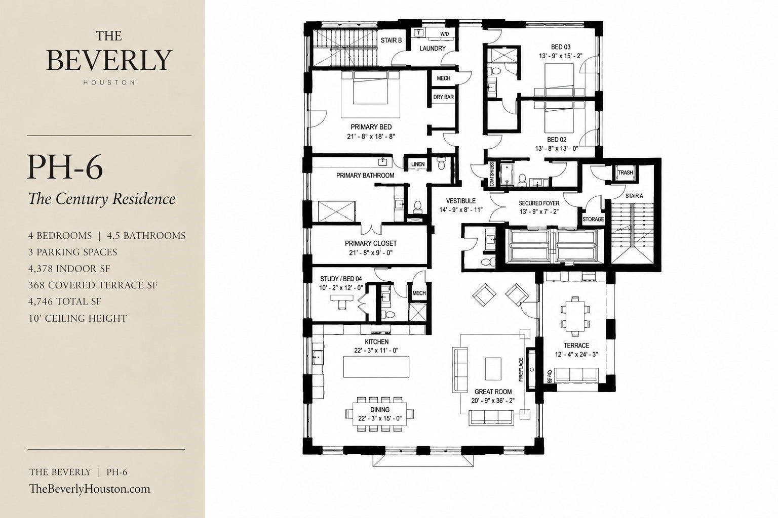 5010 Longmont Drive, #PH-6, Houston, TX 77056 PH-6 | The Century Floorplan