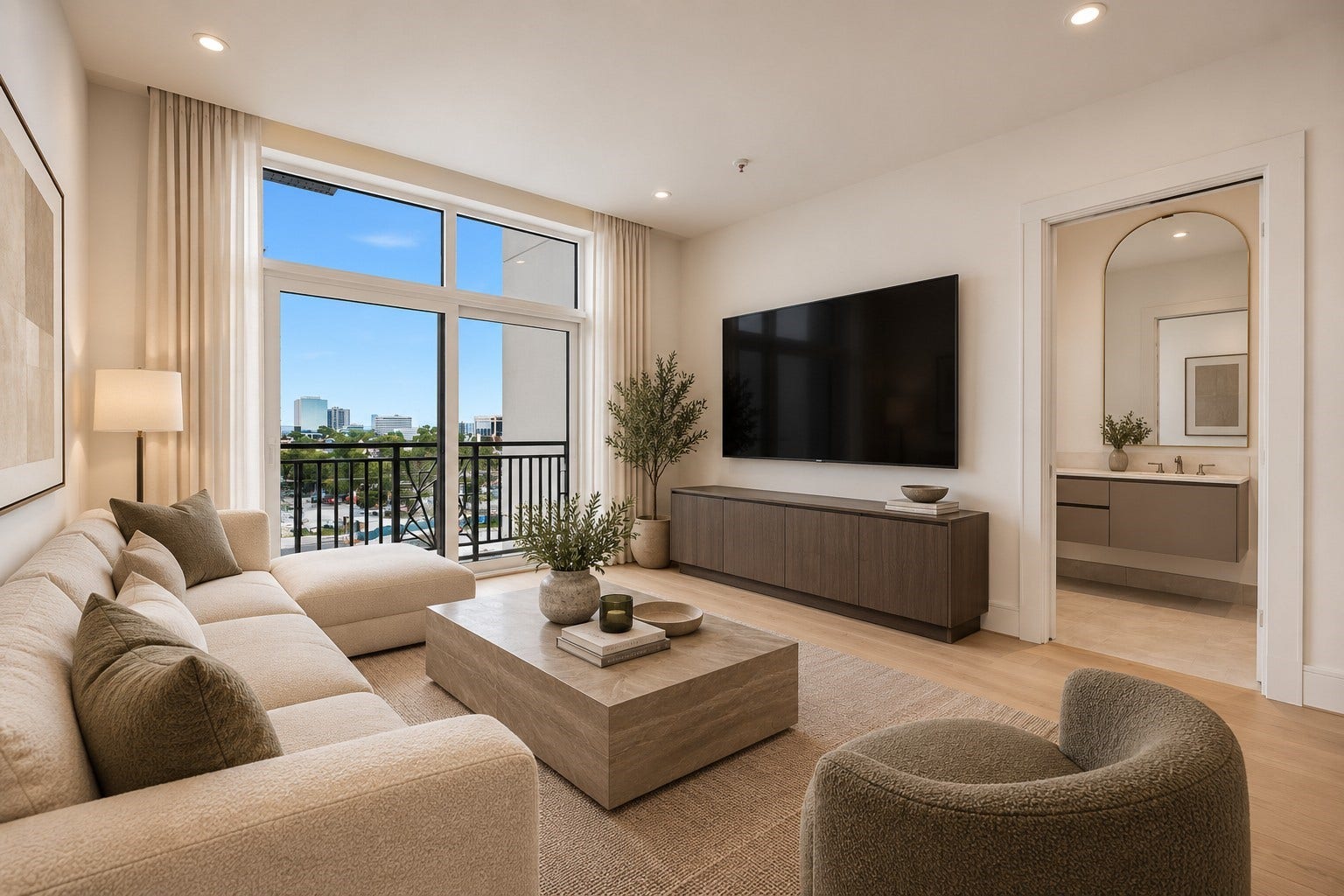 5010 Longmont Drive, #PH-6, Houston, TX 77056 Secondary Bedroom 3 | Media Room Option | Juliet Balcony