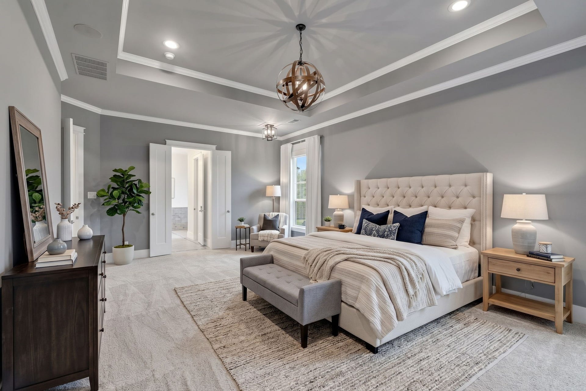 8558 Ridgepoint Drive, Houston, TX 77055 A layered neutral palette brings warmth to the primary bedroom.