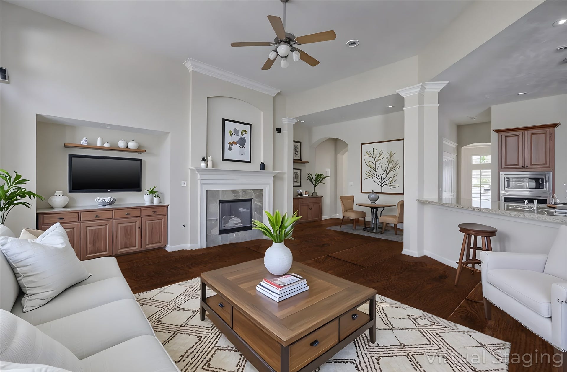 70 S Almondell Circle, The Woodlands, TX 77354 Family room with proposed wood floor continuation.