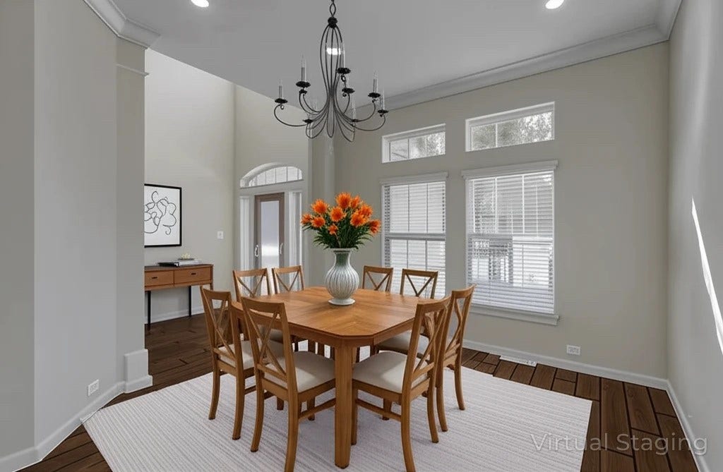 70 S Almondell Circle, The Woodlands, TX 77354 Dining room with proposed wood floor continuation.