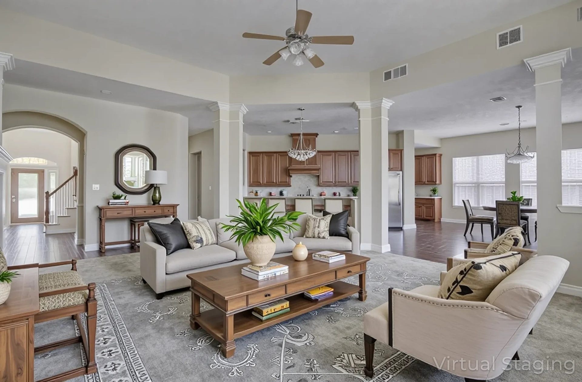 70 S Almondell Circle, The Woodlands, TX 77354 Family room with proposed wood floor continuation.