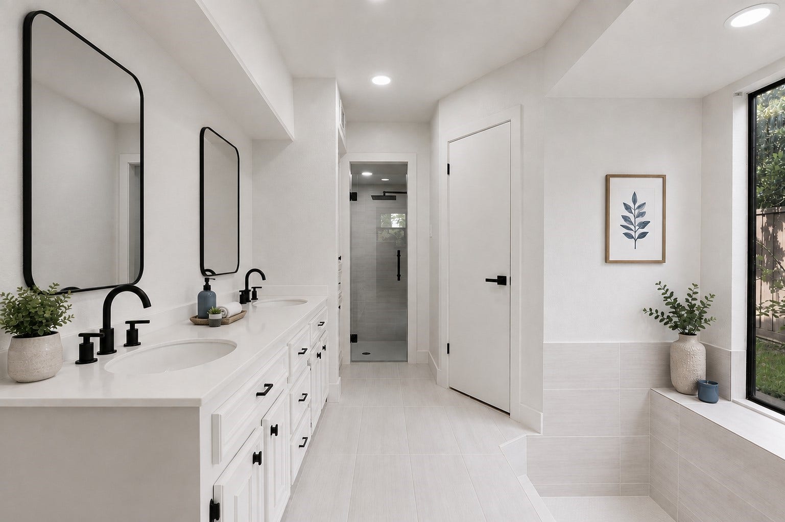 190 Dawns Edge Drive, Montgomery, TX 77356 Double sinks and soak-in tub in primary bathroom (Decor and mirrors have been virtually staged)
