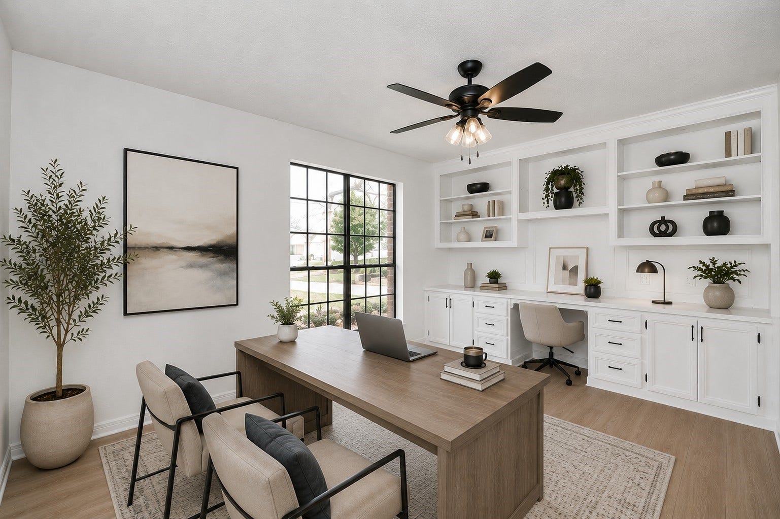 15047 Tramore Drive, Houston, TX 77083 Picture yourself in this virtually staged workspace designed for focused mornings, virtual meetings, or managing the day's to-do list. The room's flexible layout provides plenty of opportunity to create an office that feels both productive and personal.