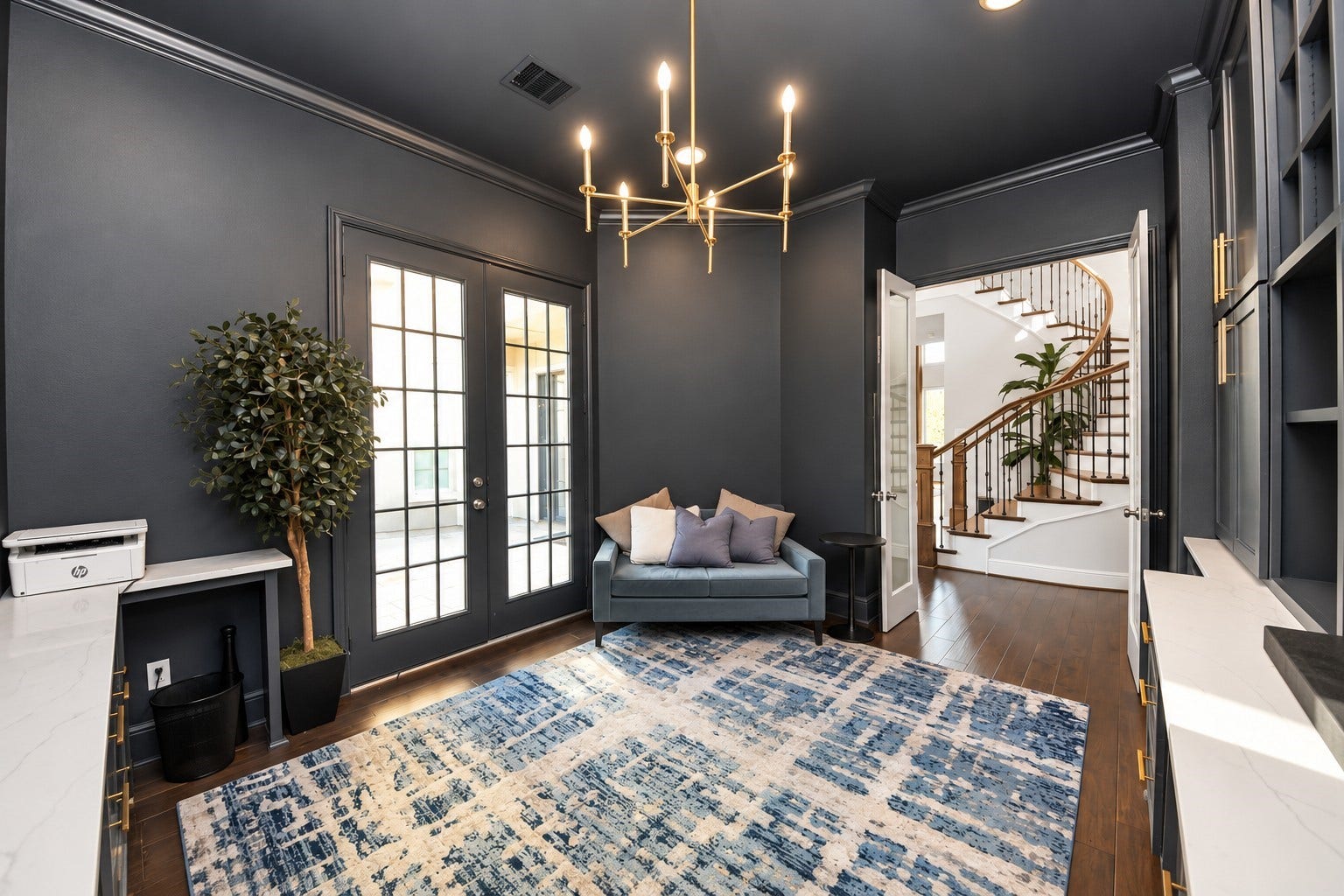 12821 N Palomino Lake Circle, Cypress, TX 77429 Another view of this impressive private study featuring double doors leading to the courtyard and convenient access to the grand foyer with its soaring ceilings and elegant staircase.