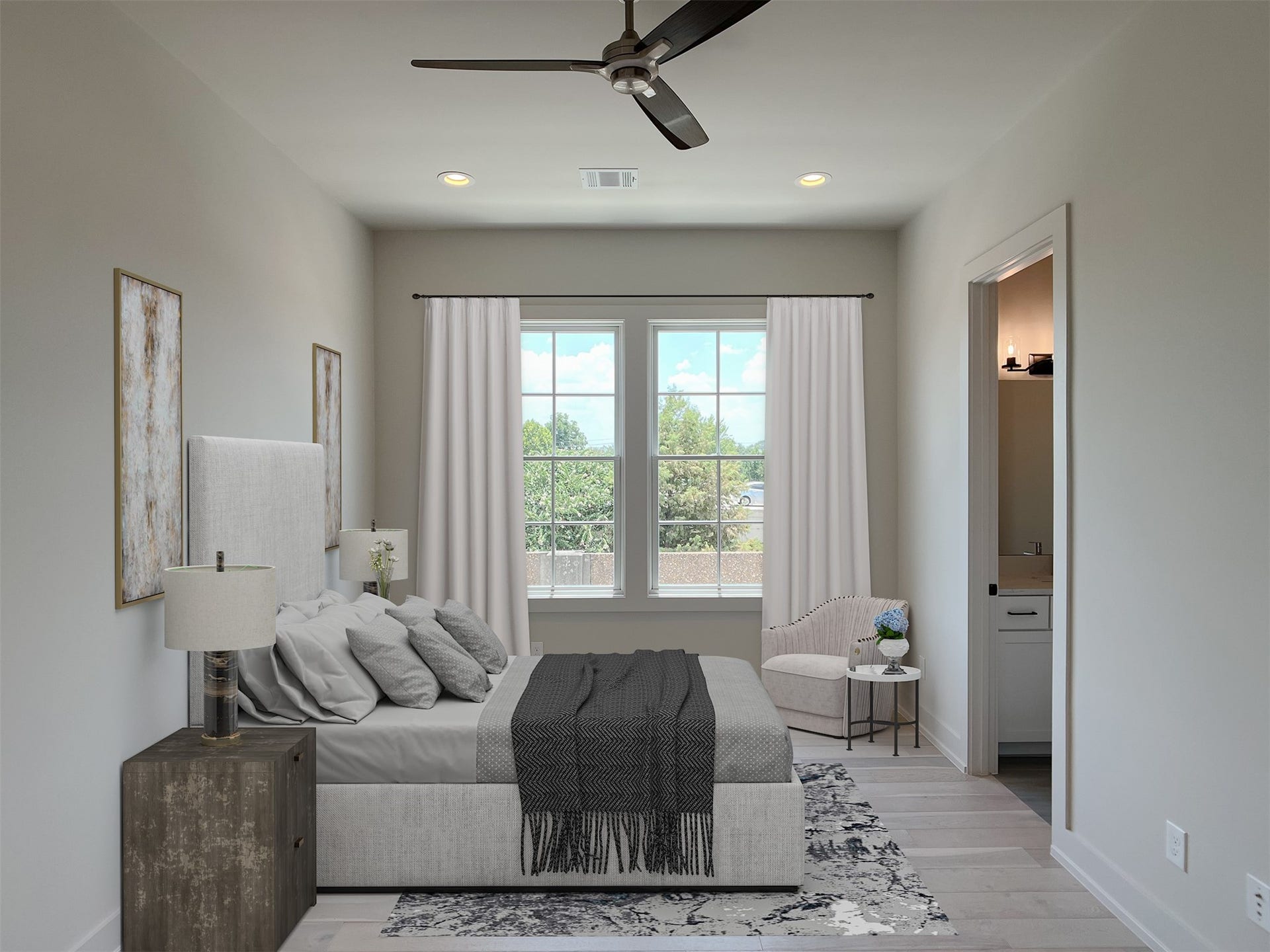 1 of 2 secondary bedrooms, where beautiful wood flooring continues (virtually staged)