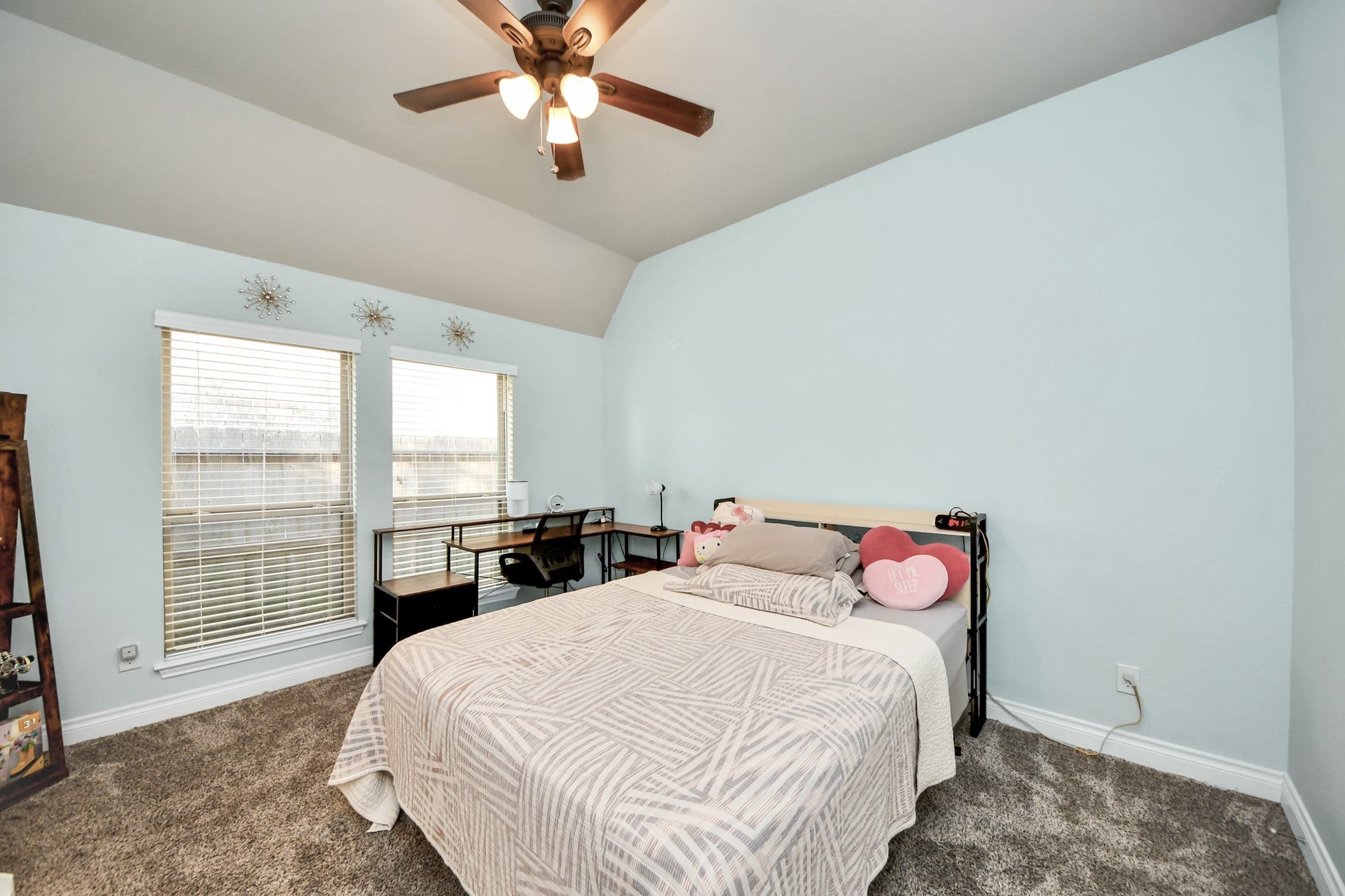 3211 Sweet Audrey Lane, Richmond, TX 77406 Bright Bedroom #4 with carpet, ceiling fan, and space for a desk.
