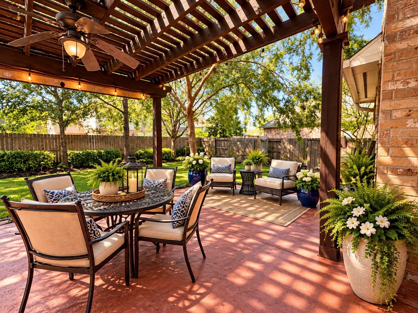 14215 Windy Crossing Lane, Humble, TX 77396 A peaceful backyard retreat, perfect for unwinding under the evening sky.