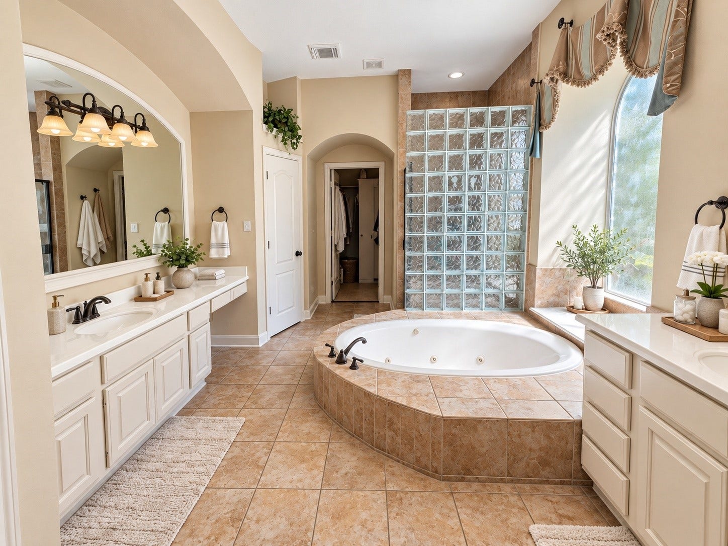 14215 Windy Crossing Lane, Humble, TX 77396 Retreat to the primary bathroom with dual vanity areas and a relaxing jetted tub.