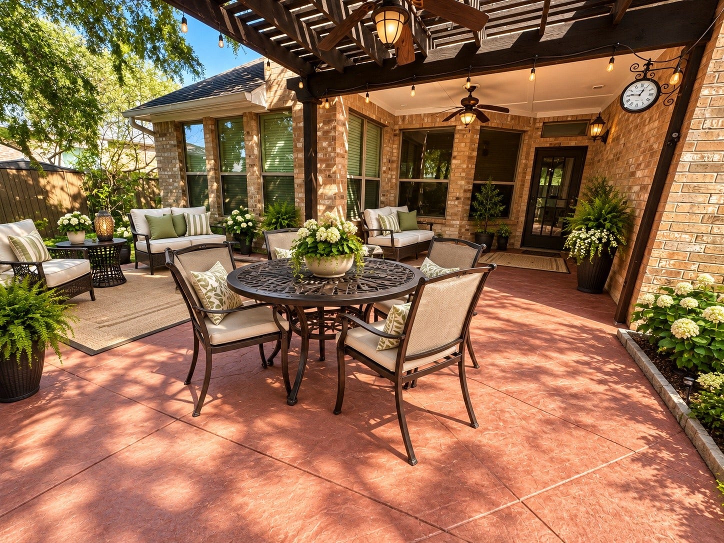 14215 Windy Crossing Lane, Humble, TX 77396 Beautiful pergola-covered patio offers a relaxing retreat for outdoor entertaining.