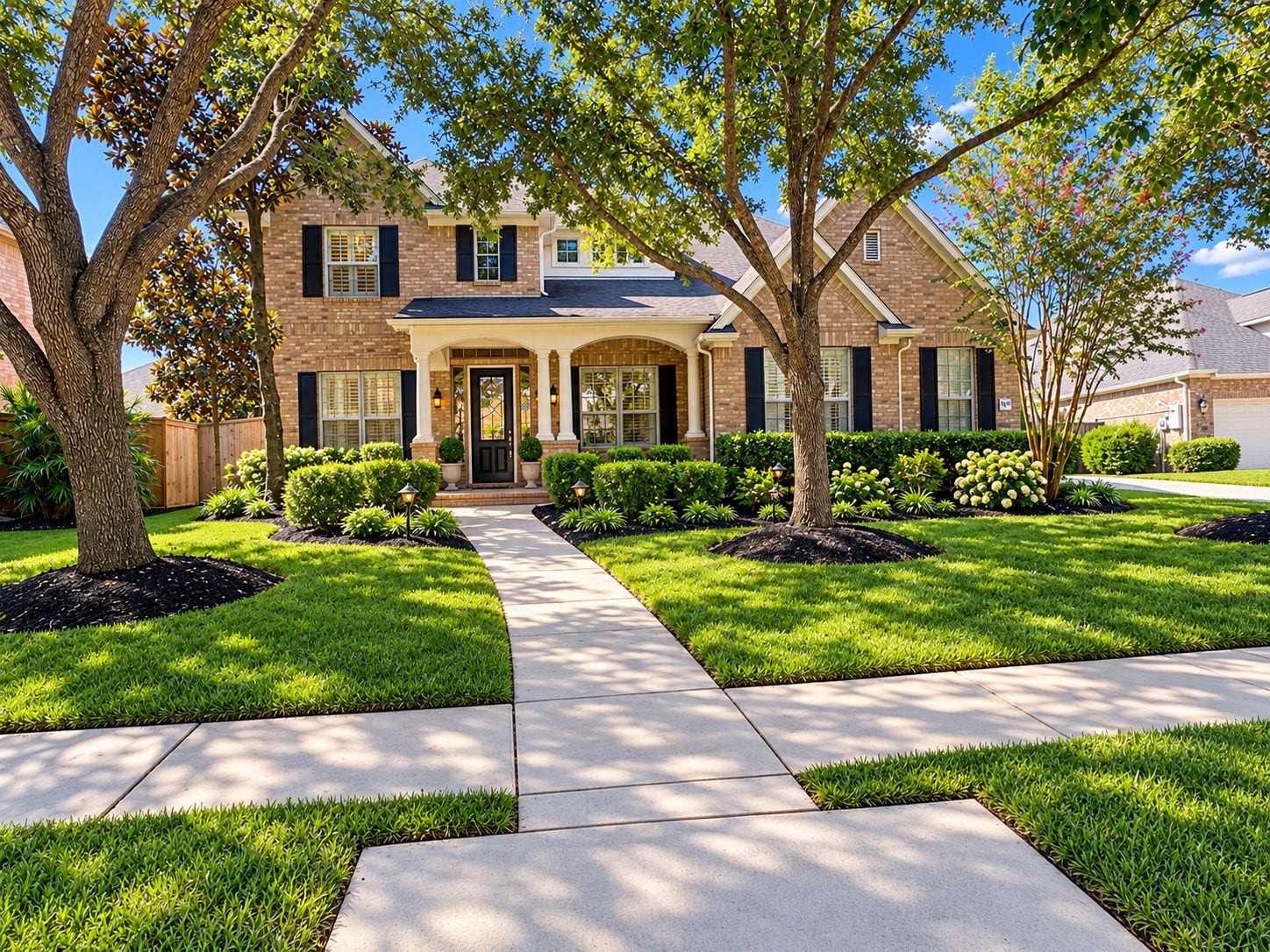 14215 Windy Crossing Lane, Humble, TX 77396 Charming brick exterior with a welcoming covered front porch and established shade trees.