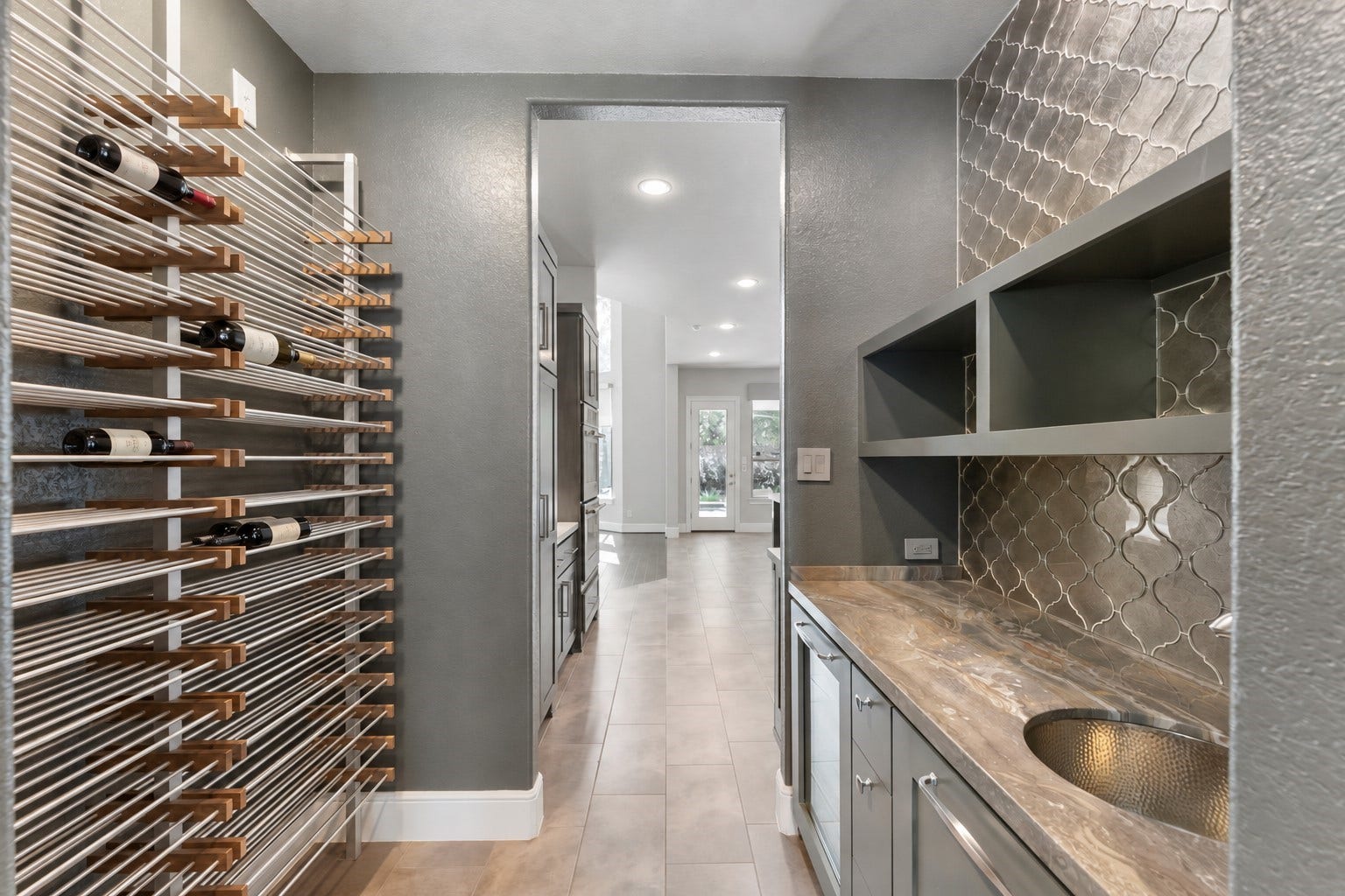 Wet bar with wine storage.