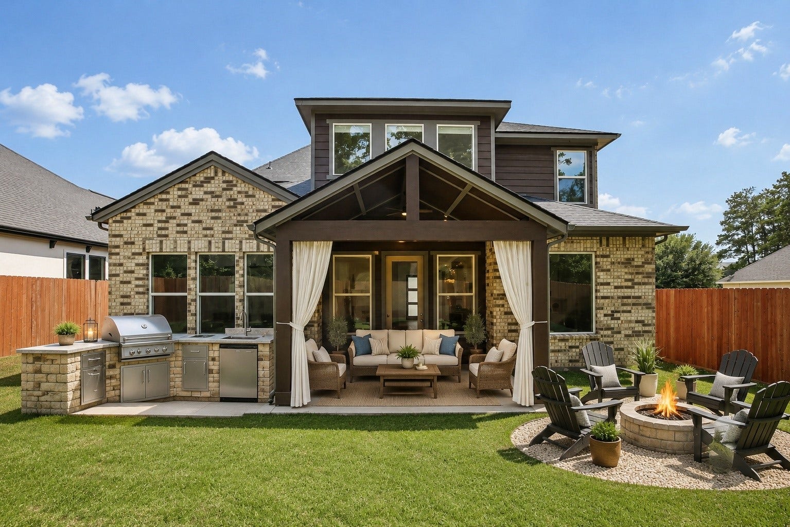 205 Wyndemere Drive, Montgomery, TX 77356 Potential backyard oasis...the sky's the limit, let your imagination soar...Virtually stages w/outdoor kitchen and firepit and drapes and furniture