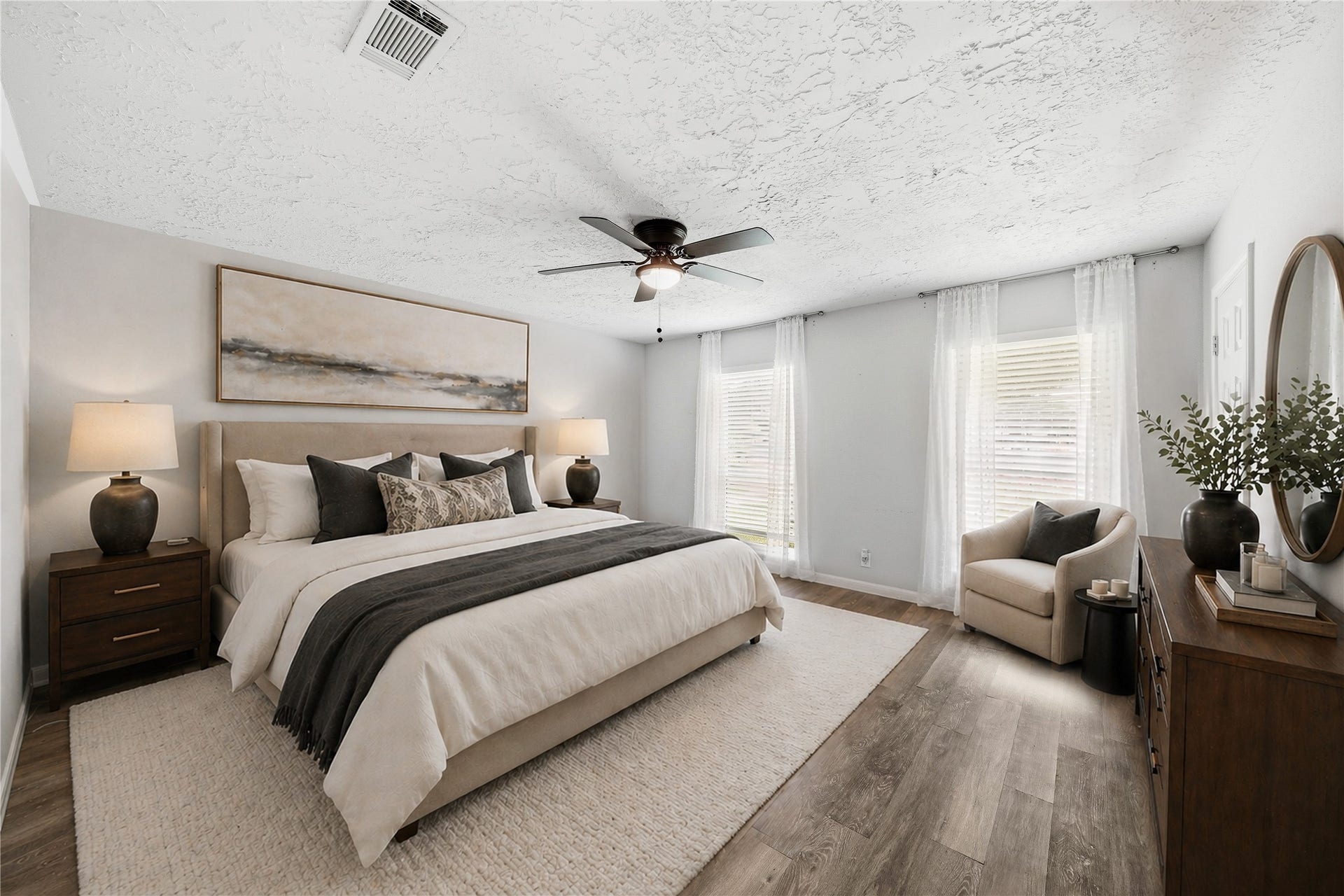 12010 Dorrance Lane, Meadows Place, TX 77477 This spacious primary bedroom (virtually staged) has two!! walk-in closets ...