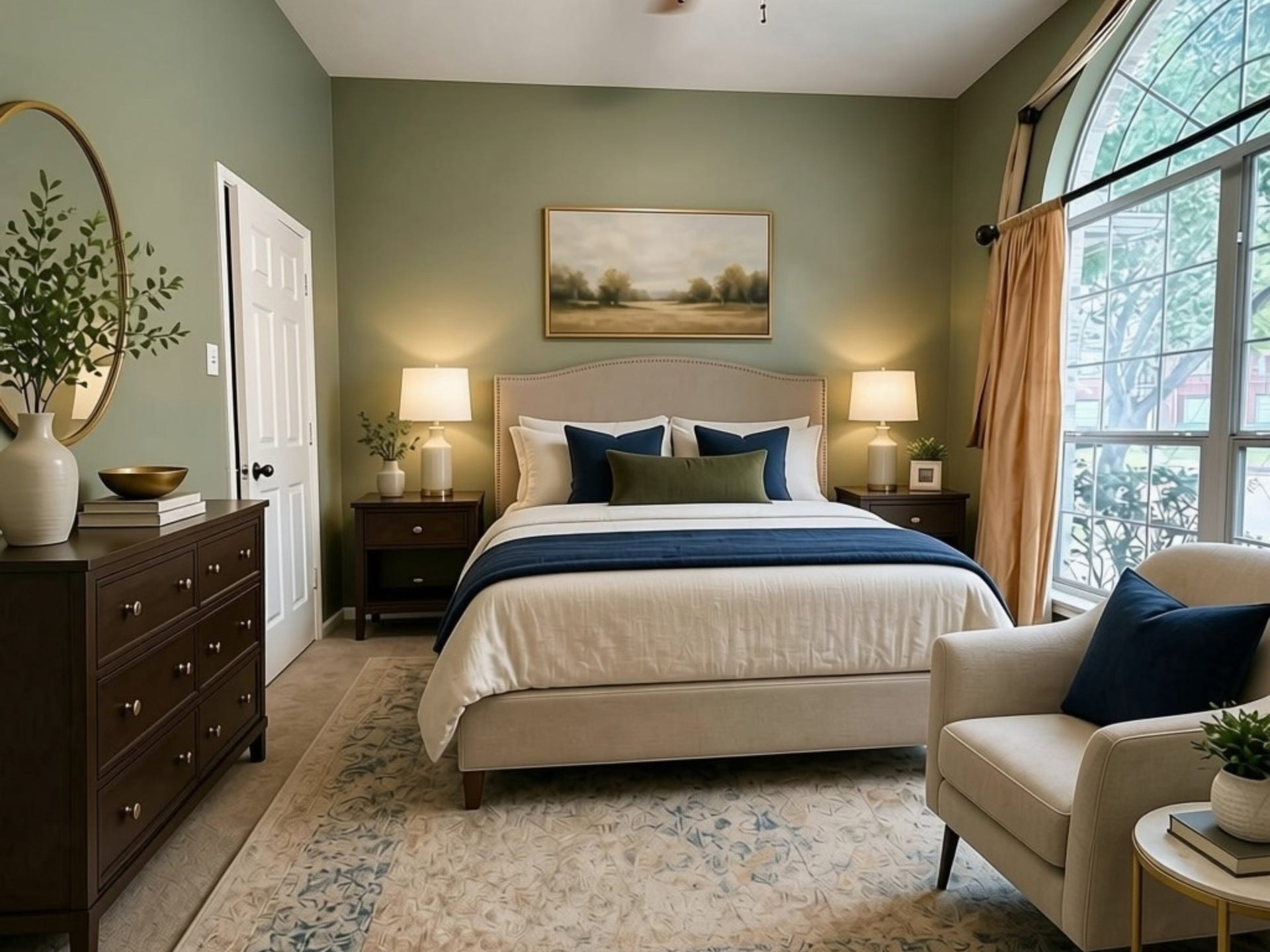 5810 Larch Leaf Lane, Richmond, TX 77469 Virtually Staged | Guest Bedroom 1. This comfortable secondary bedroom demonstrates ample room for a complete bedroom arrangement.