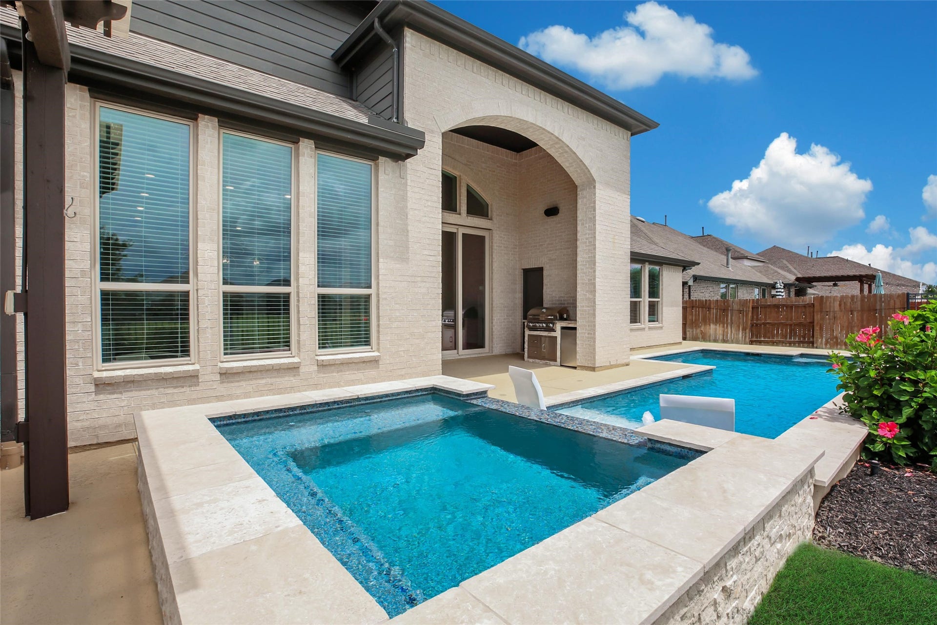 23935 Birchwood Lake Lane, Katy, TX 77493 A sparkling pool and hot tub provide the perfect setting for year-round relaxation and enjoyment. Pool was built by Sahara and completed in Dec 2021. Depth is 3'6"-5'. Chlorine pool has an ozonator which helps limit the chemical smell.