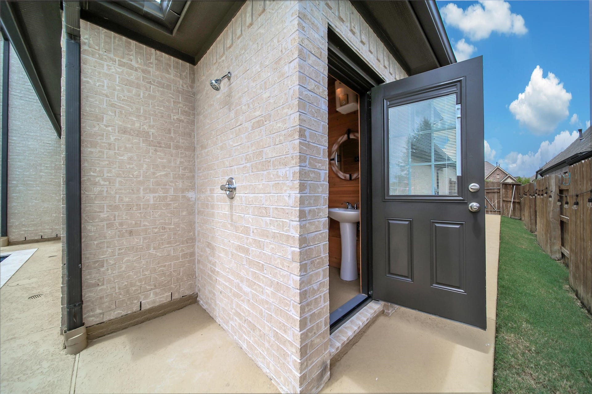 23935 Birchwood Lake Lane, Katy, TX 77493 Youll love the convenience of an outdoor shower and stylish pool bathroom, allowing you to rinse off without ever needing to step inside. Its the perfect feature for effortless poolside enjoyment.