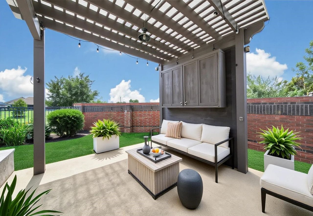 23935 Birchwood Lake Lane, Katy, TX 77493 Under the pergola, a wooden cabinet protects the TV, letting you enjoy the Astros or Texans game comfortably outdoors or even while in the pool/hot tub!