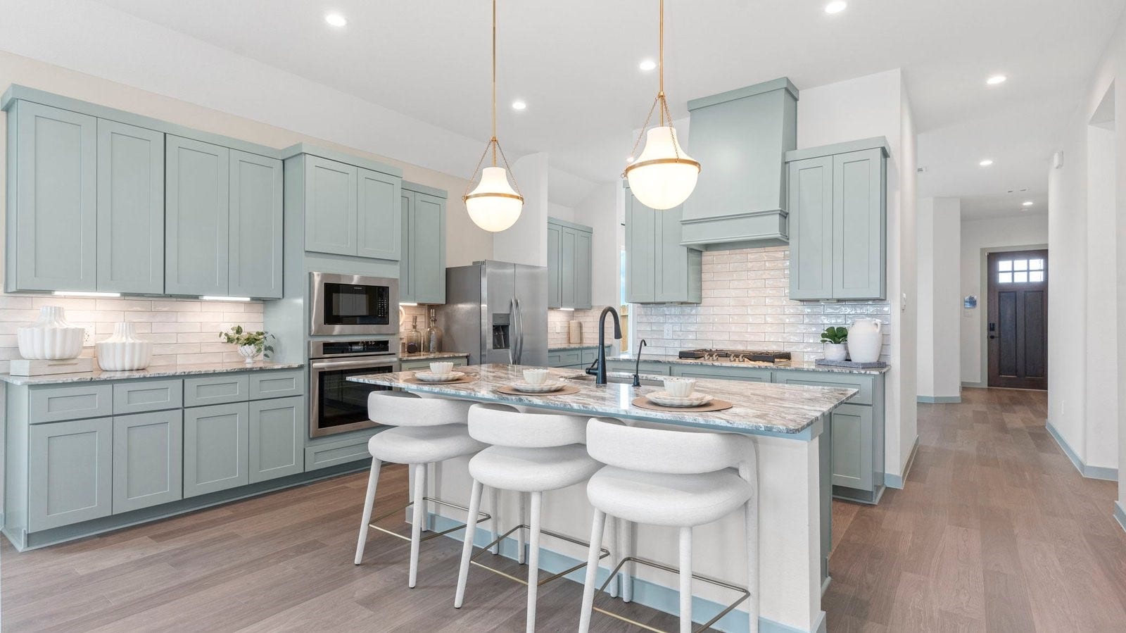 kitchen with an island with additional seating