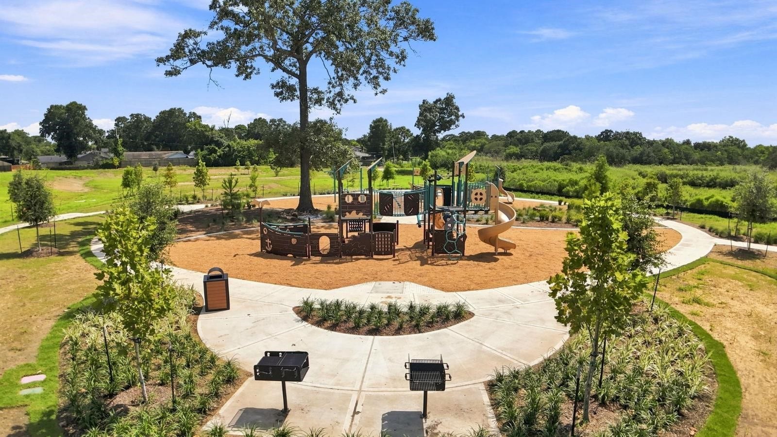 community park with grills