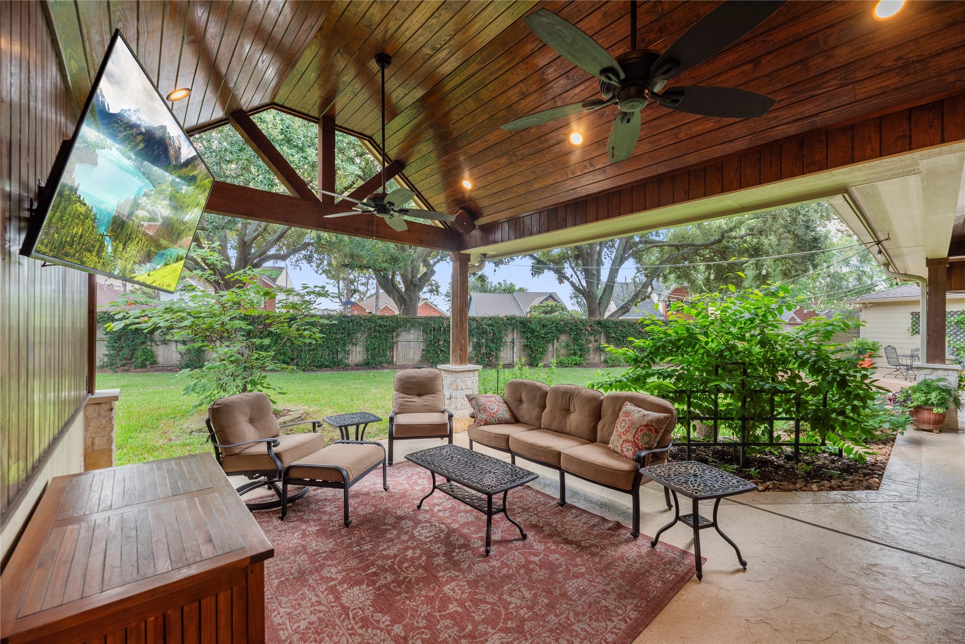 Experience outdoor relaxation in this inviting custom covered patio.