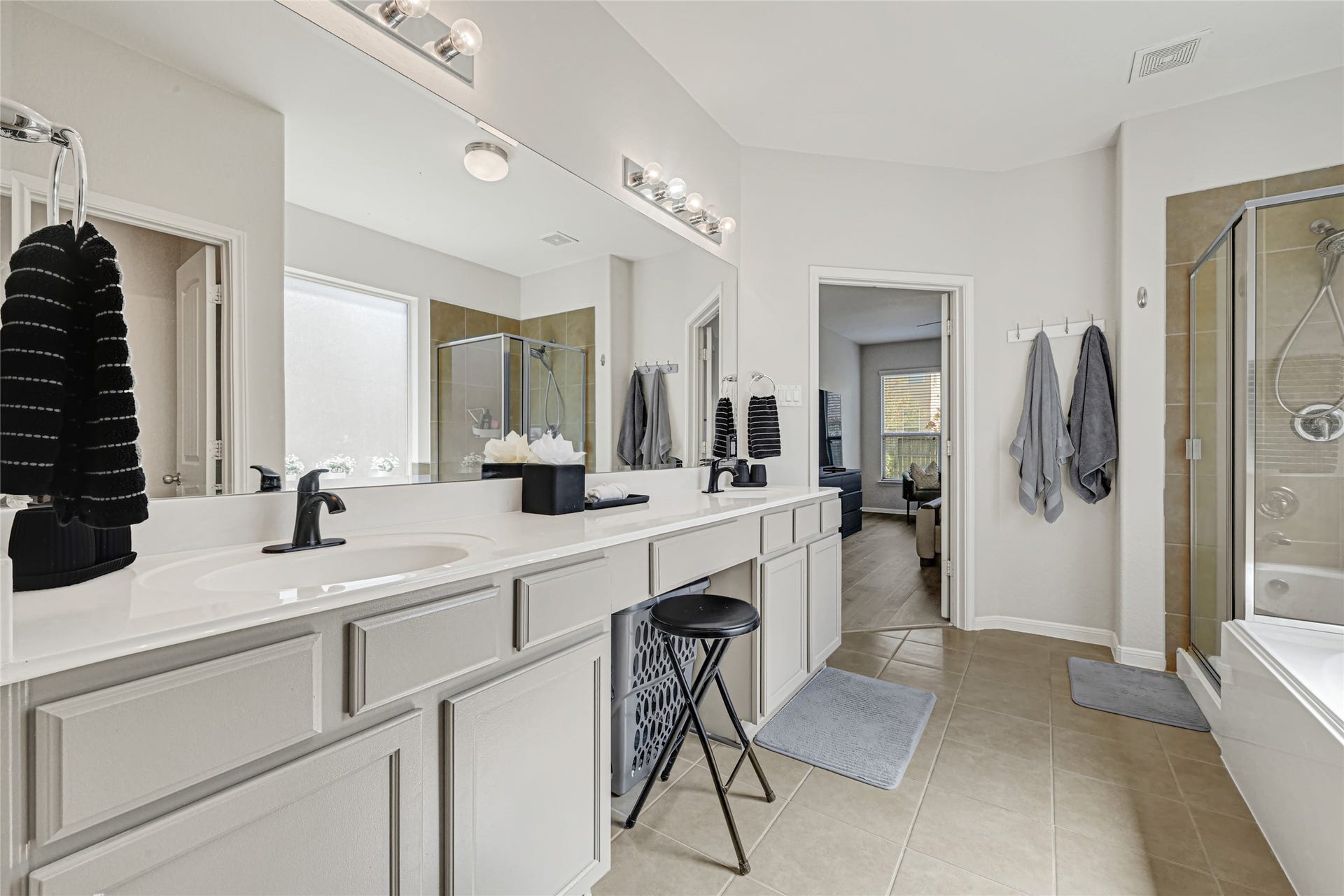 Master bathroom with dual vanities