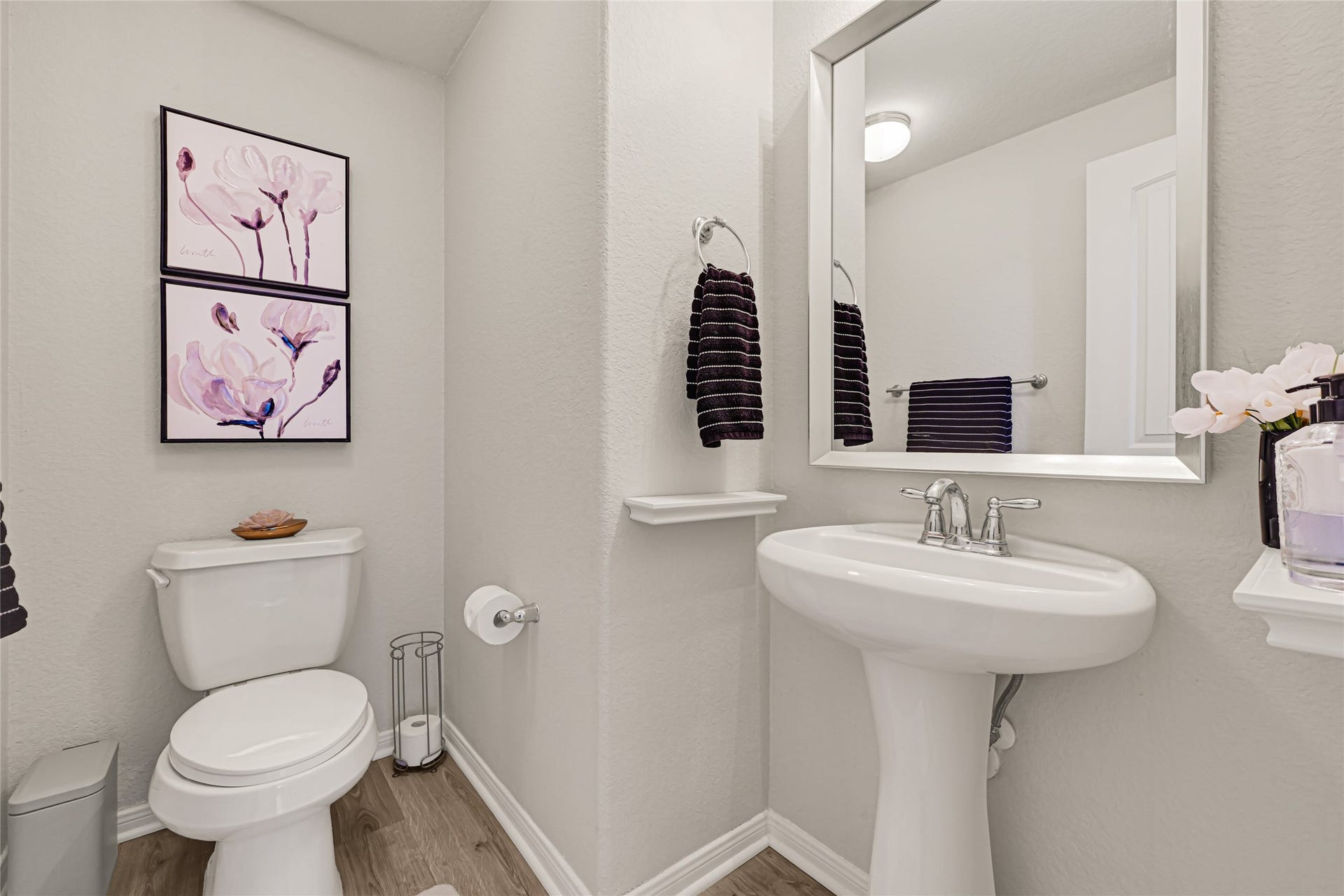 Half bathroom downstairs. Neutral contemporary paint.