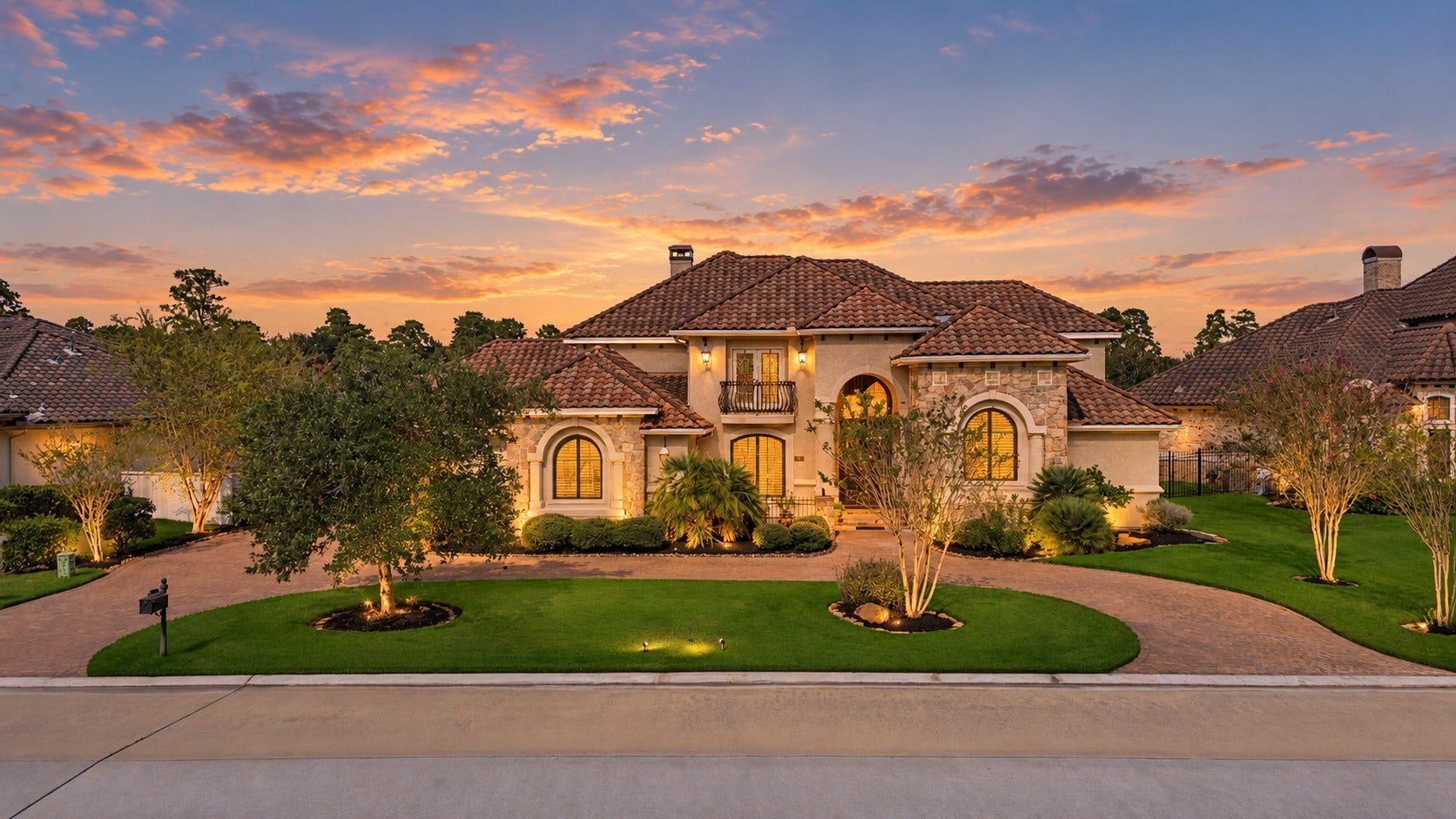 26 Post Shadow Estates is a beautiful mediteranian home with tile roof and circular driveway in the Gated Neighborhood of Shadow Creek at Augusta Pines